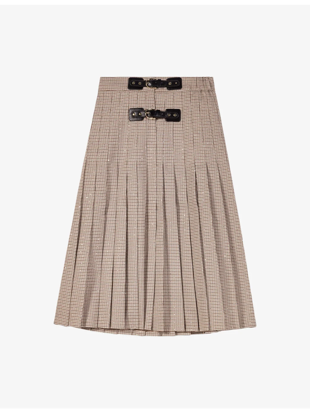 Pleated Check-Pattern Stretch-Woven Midi Skirt - 1