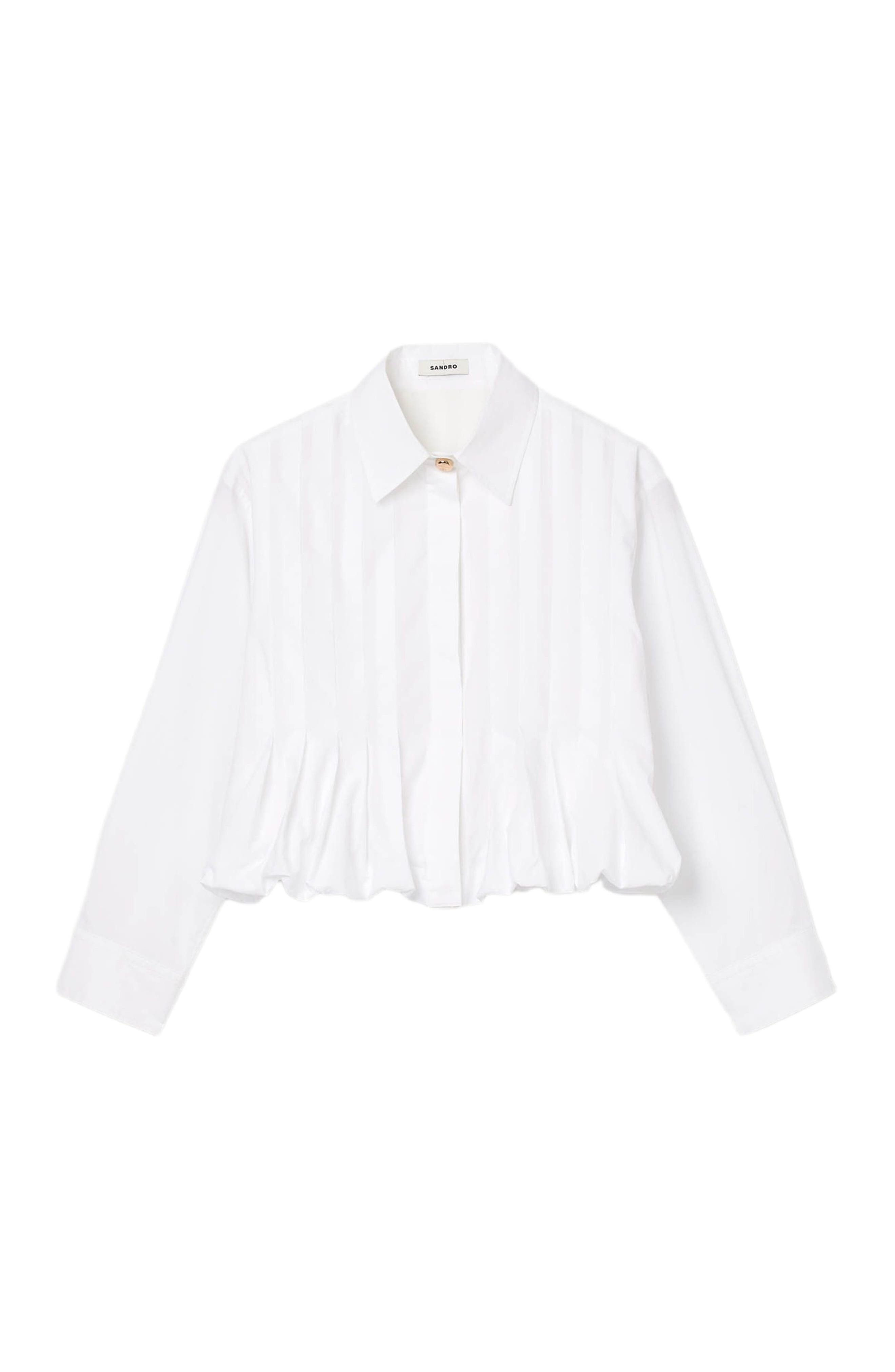 SANDRO Pleated cropped shirt in White at Nordstrom - 5