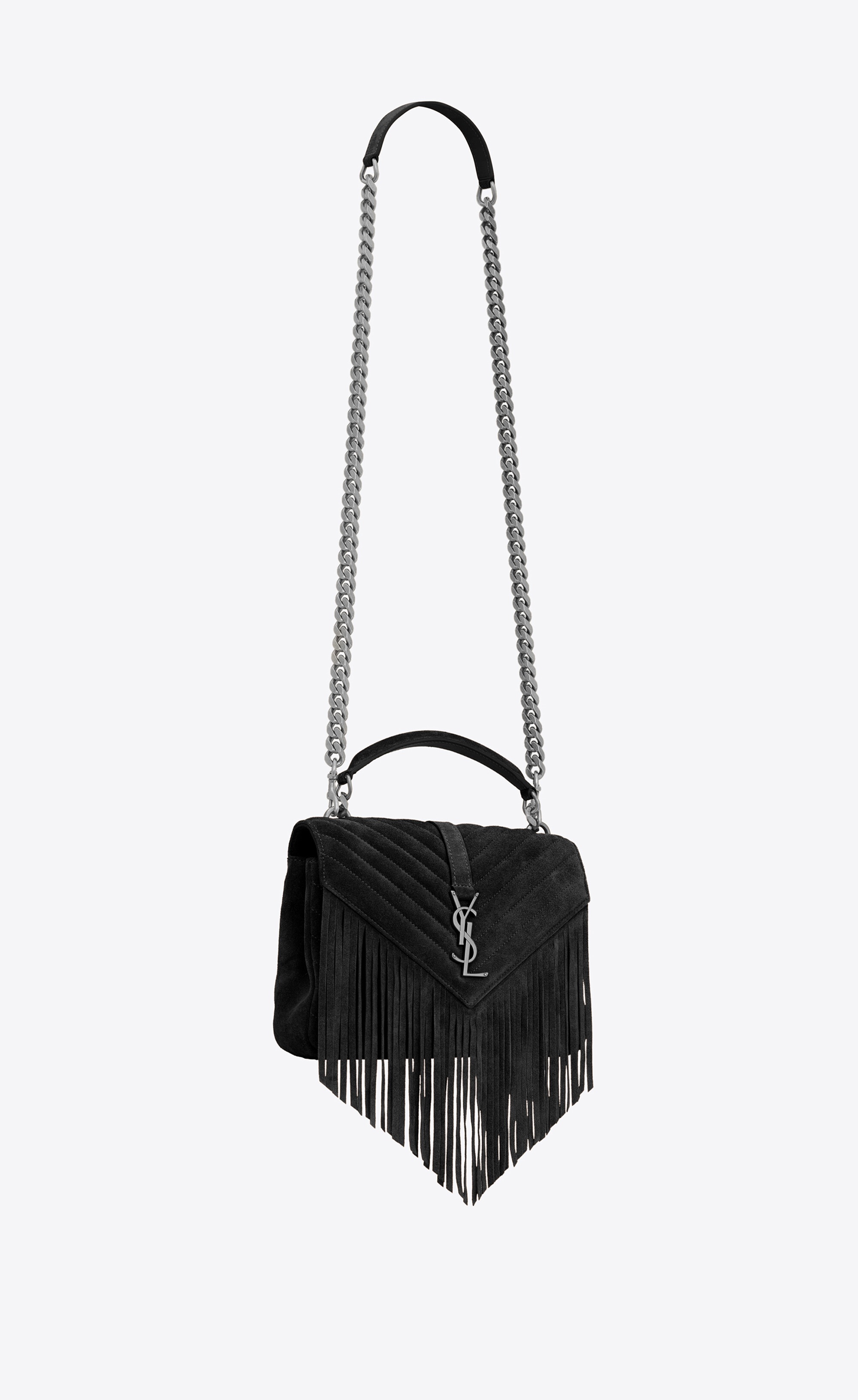 college medium chain bag in light suede with fringes - 6