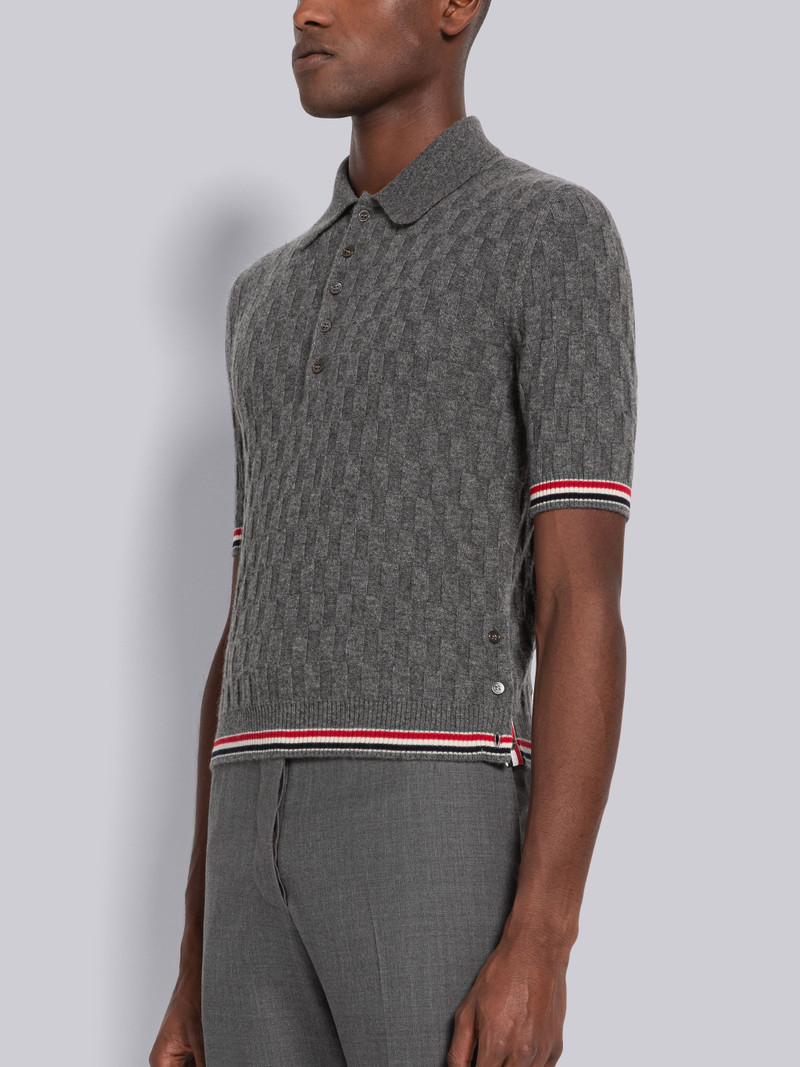 Thom Browne Cashmere Stripe Round Collar Short Sleeve Polo outlook