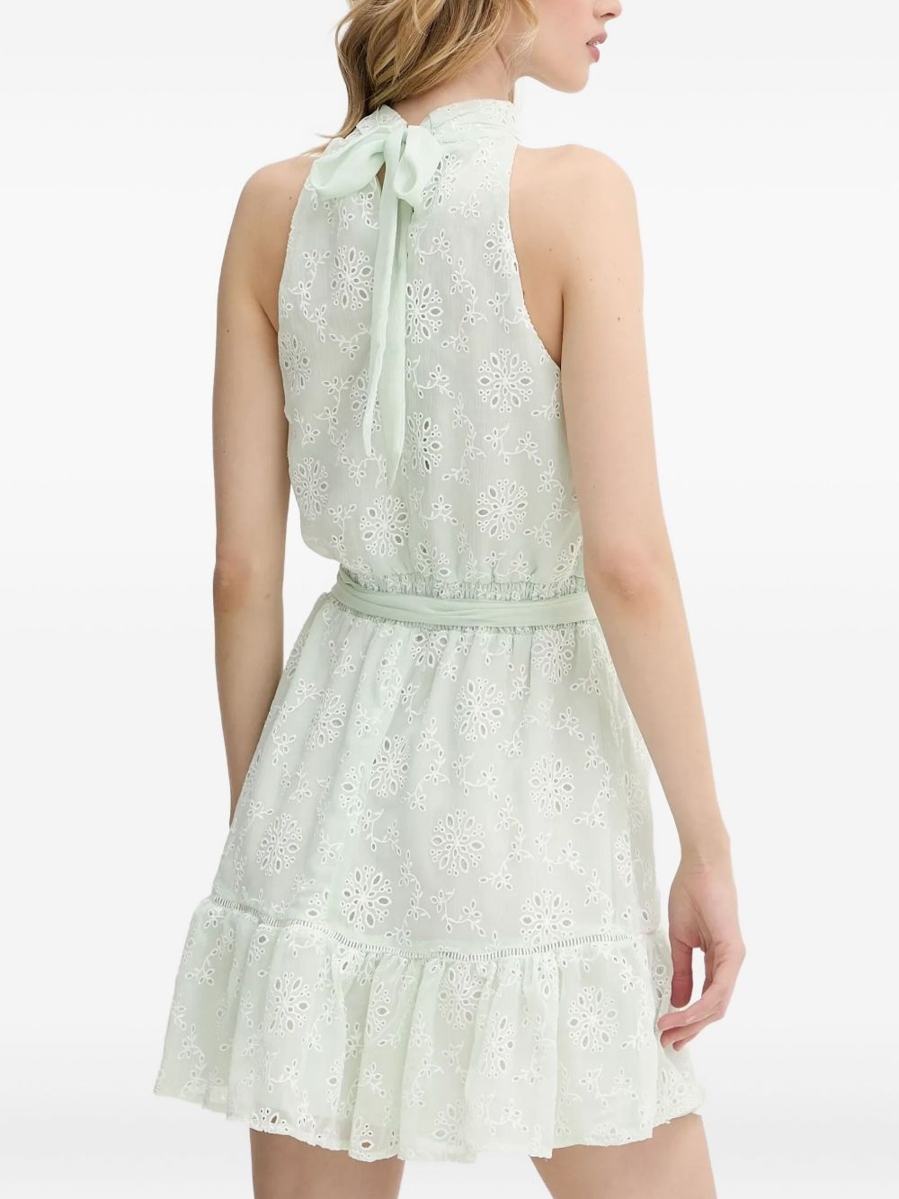 eyelet-embroidered halterneck mini dress - 3