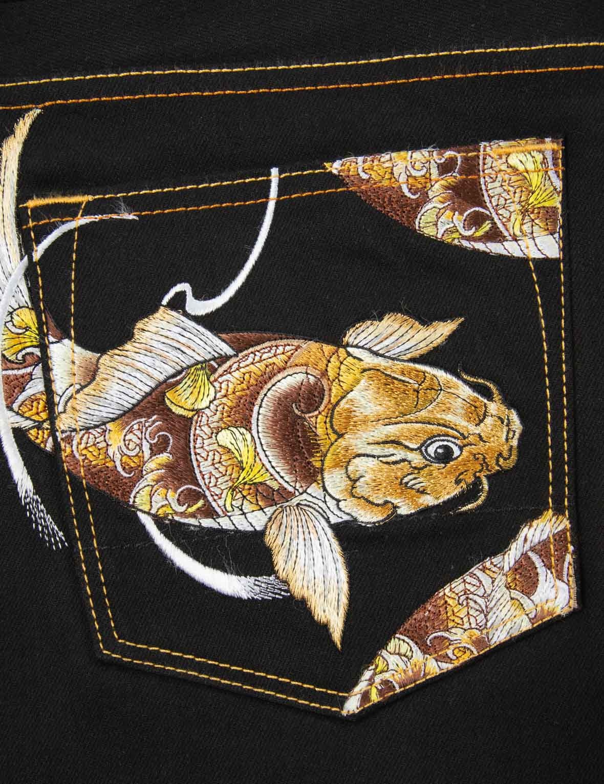TATTOO KOI AND LOGO EMBROIDERY SLIM-FIT JEANS #2010 - 7