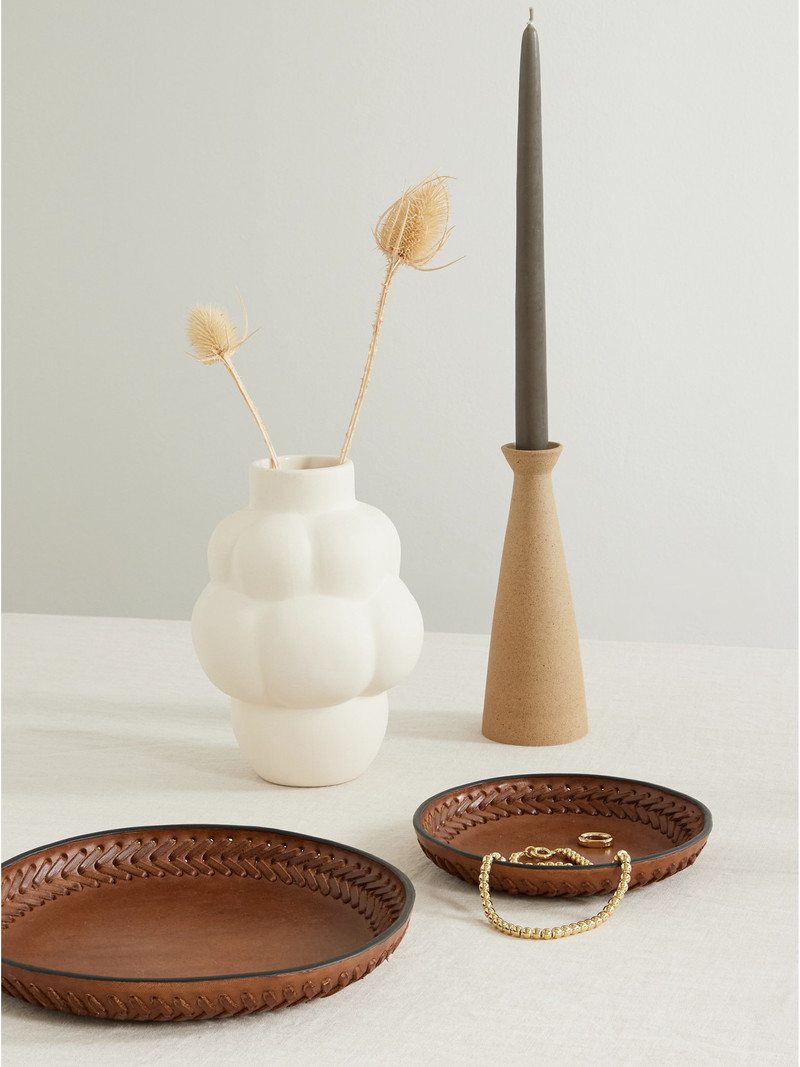 HUNTING SEASON Set Of Three Whipstitched Leather Trays outlook