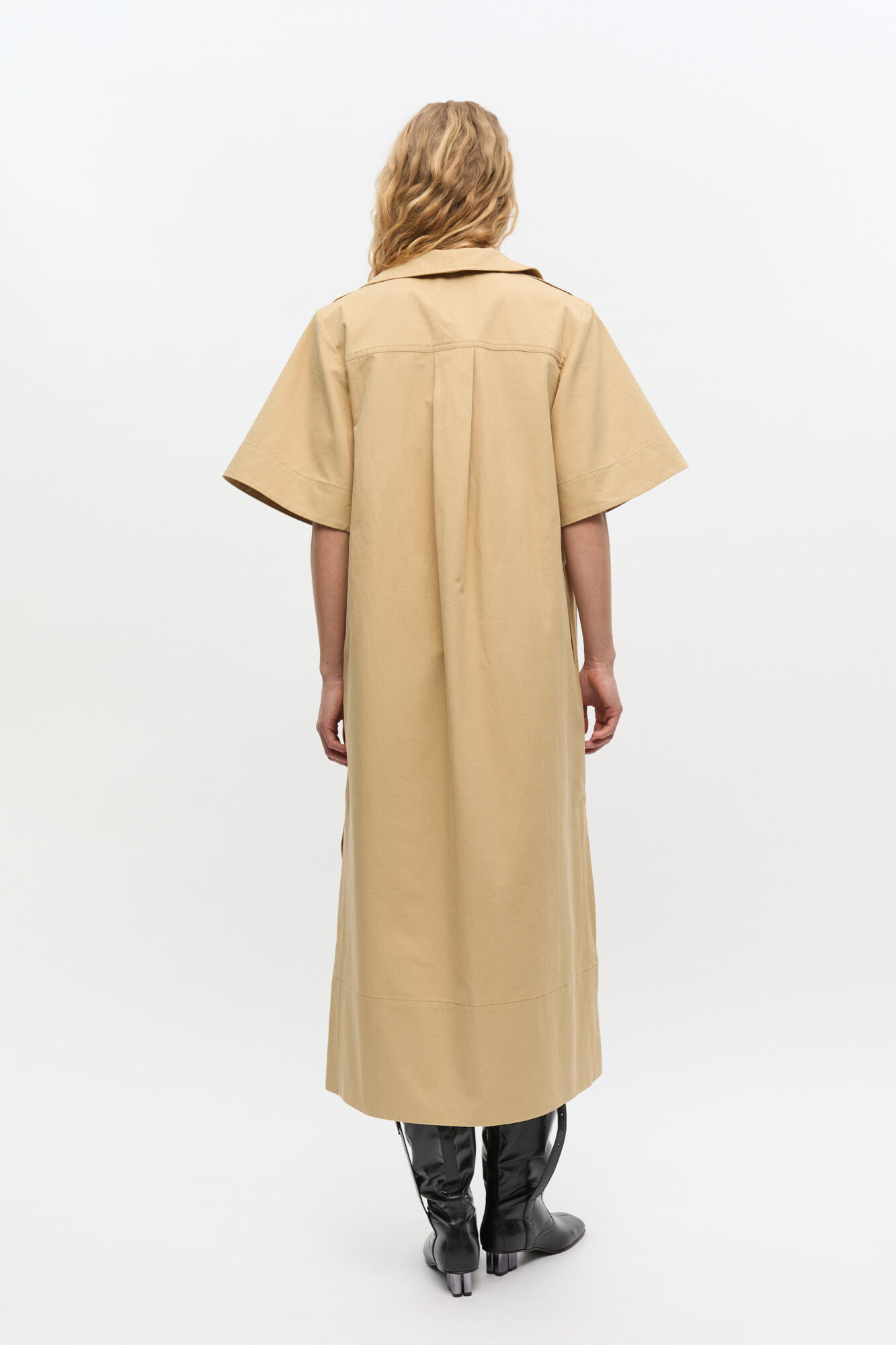 BEIGE STRETCH COTTON DRESS - 6