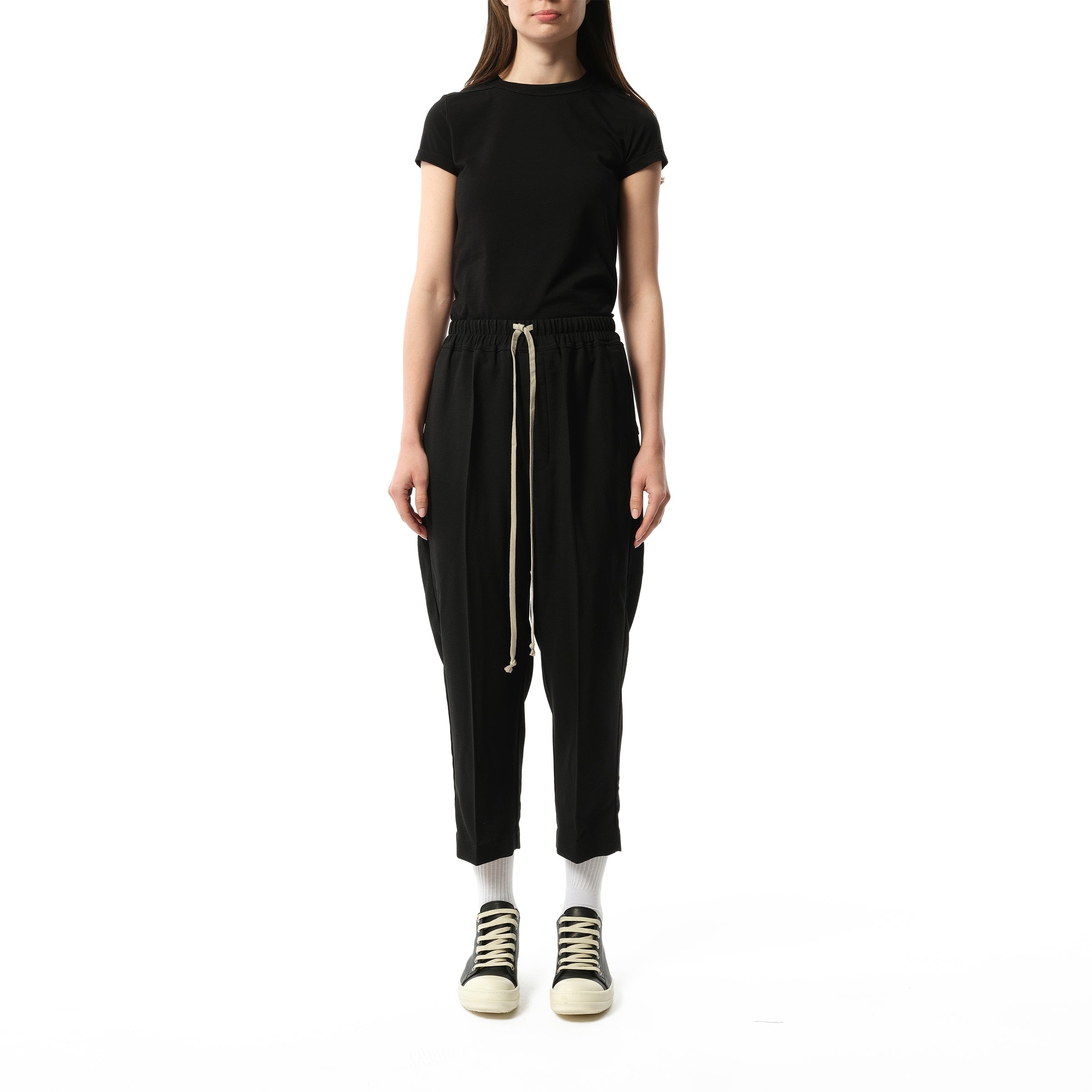 Wool Cropped Drawstring Astaires Pants in Black - 4