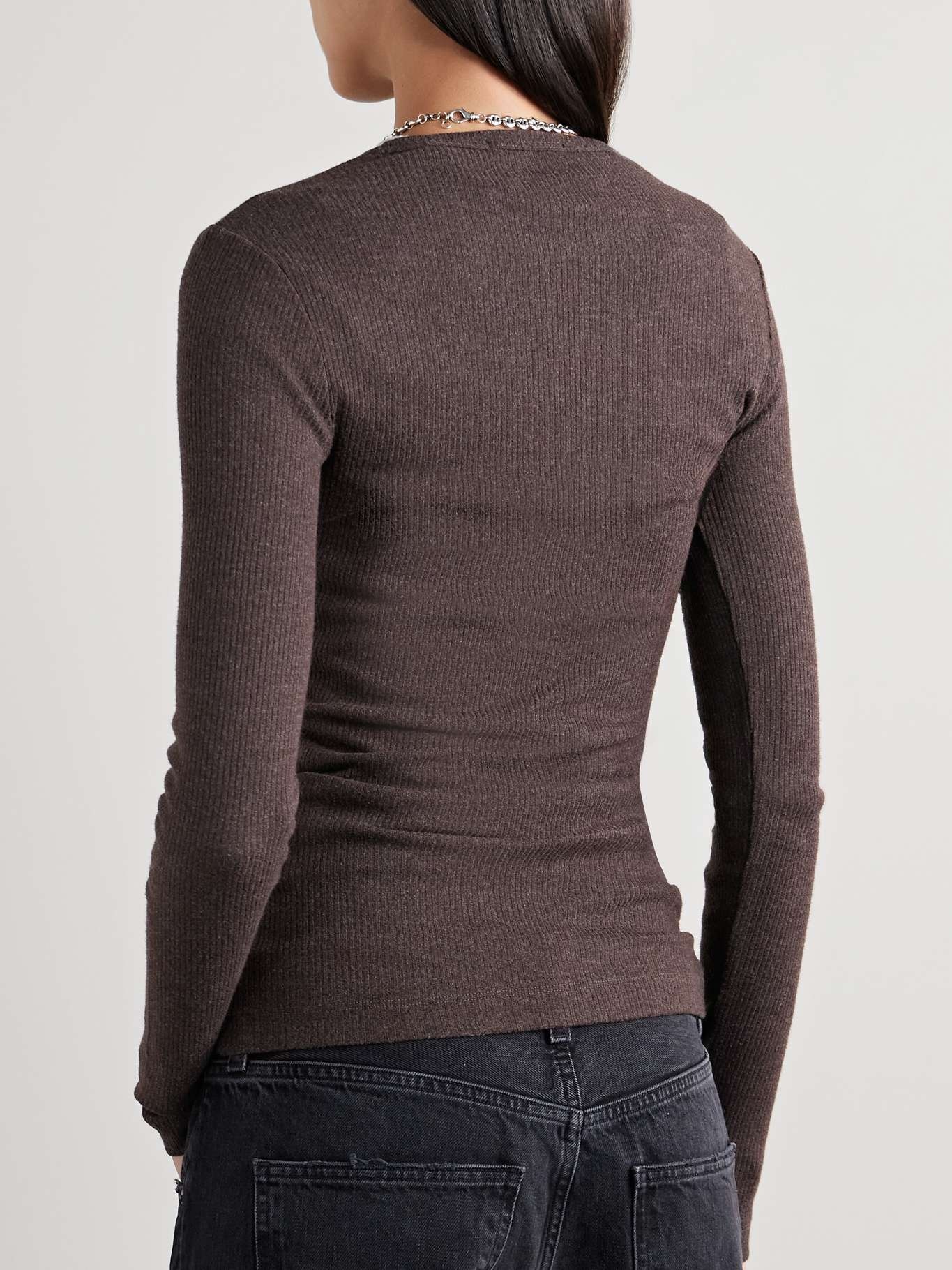 Delphi ribbed jersey top Dark brown - 3