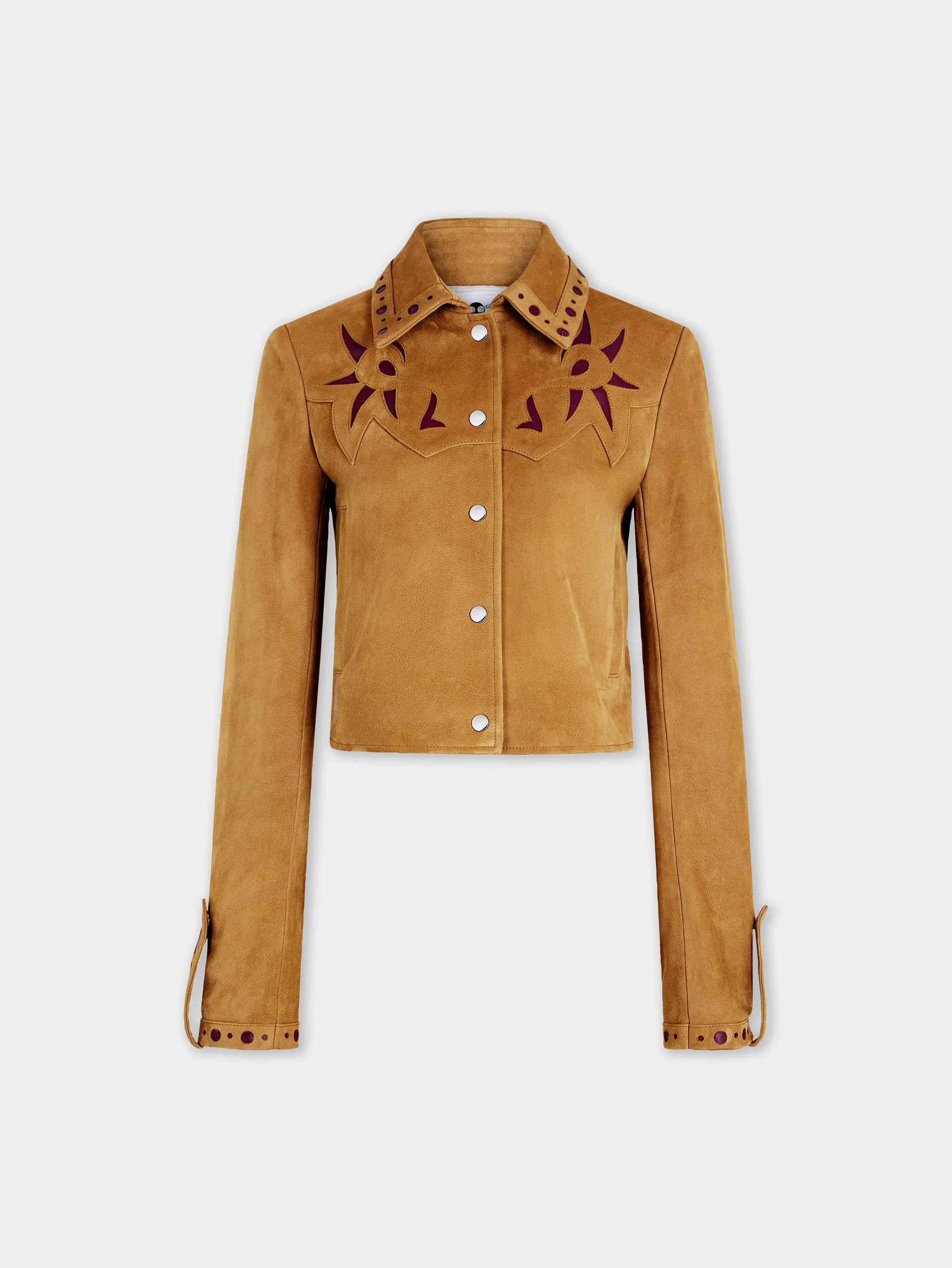 FITTED CAMEL LEATHER JACKET WITH EMBELLISHMENTS - 1
