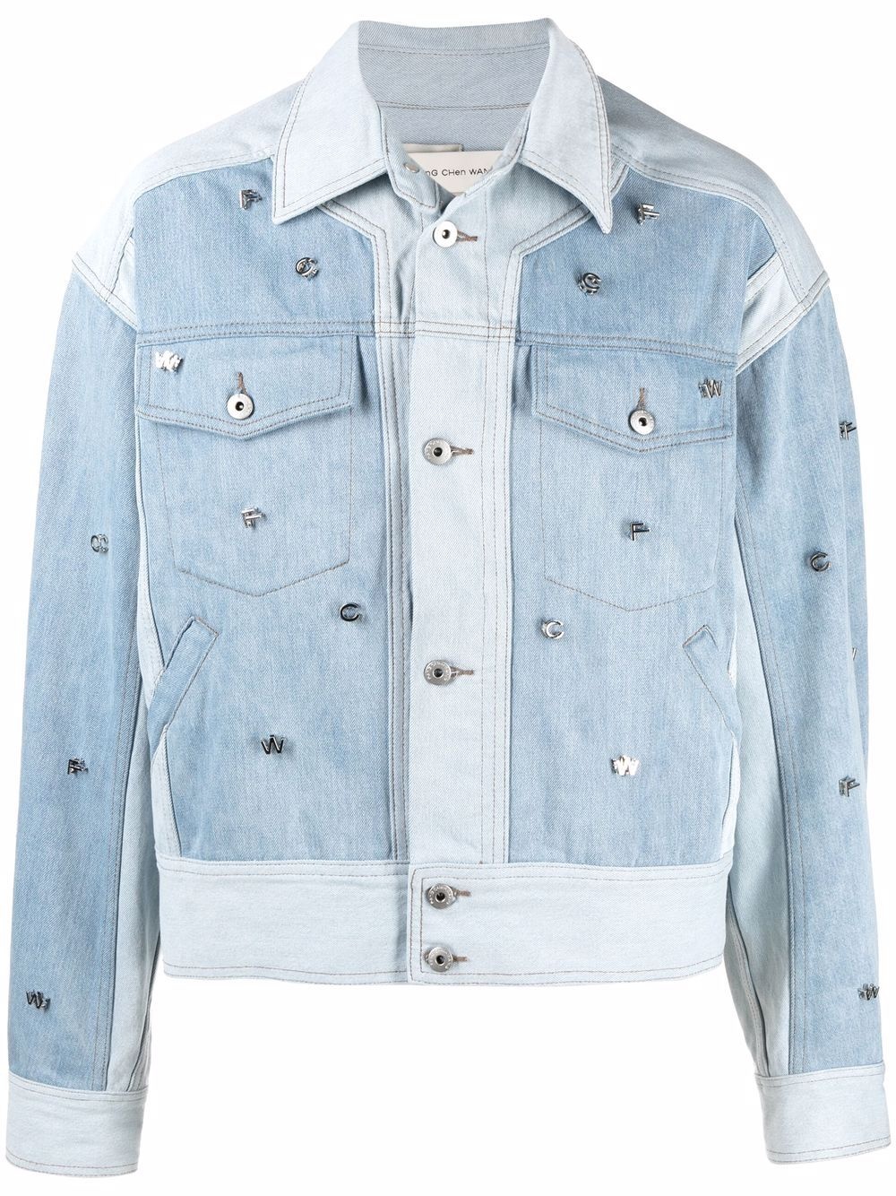 logo embellished denim jacket - 1