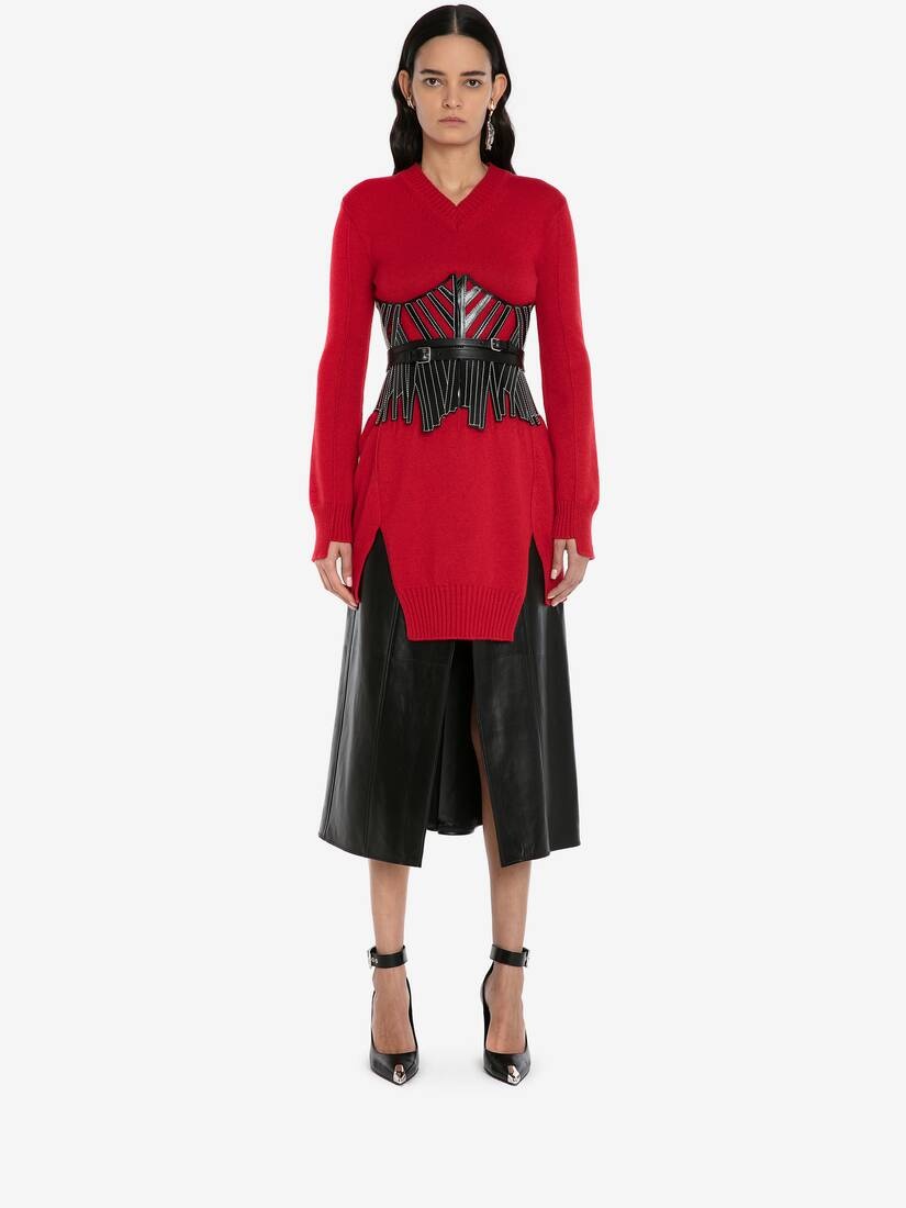 Leather Split Skirt in Black - 2