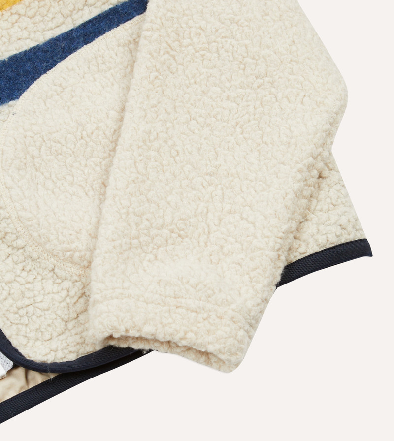 Ecru Stripe Boucle Wool Zip Fleece Jacket 4