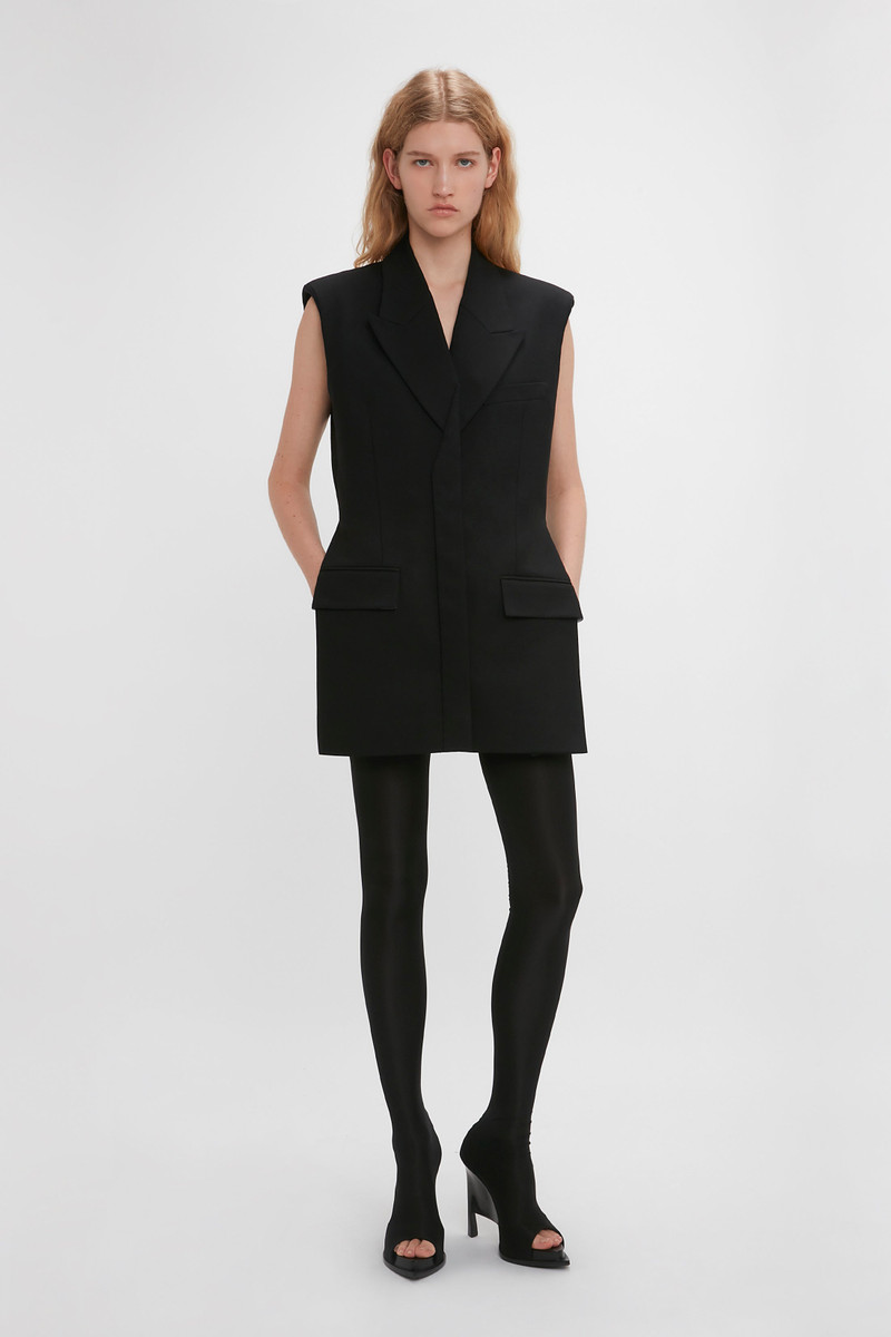 Sleeveless Tailored Dress In Black 5