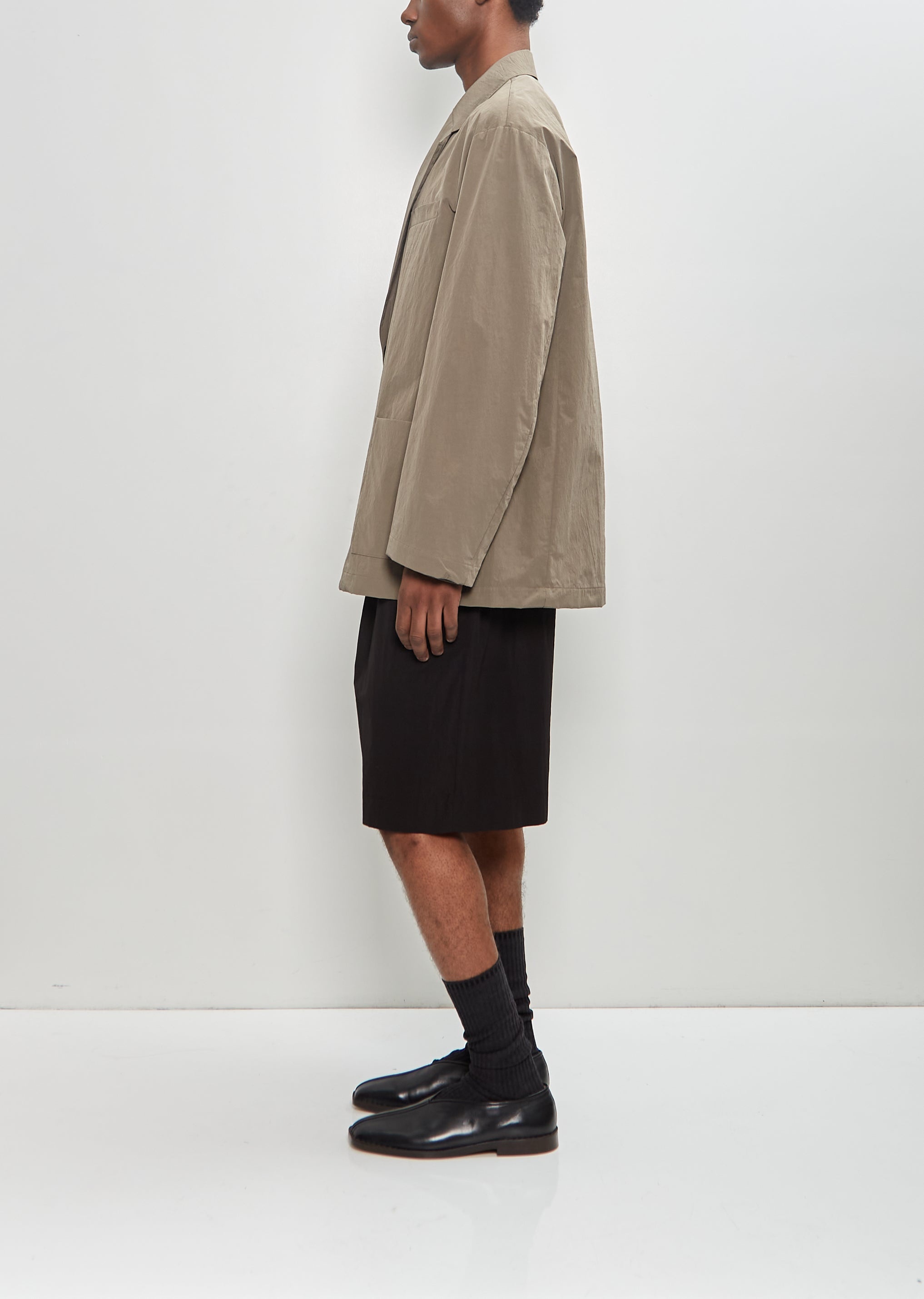 Windproof Nylon Single Breasted Jacket — Taupe - 2