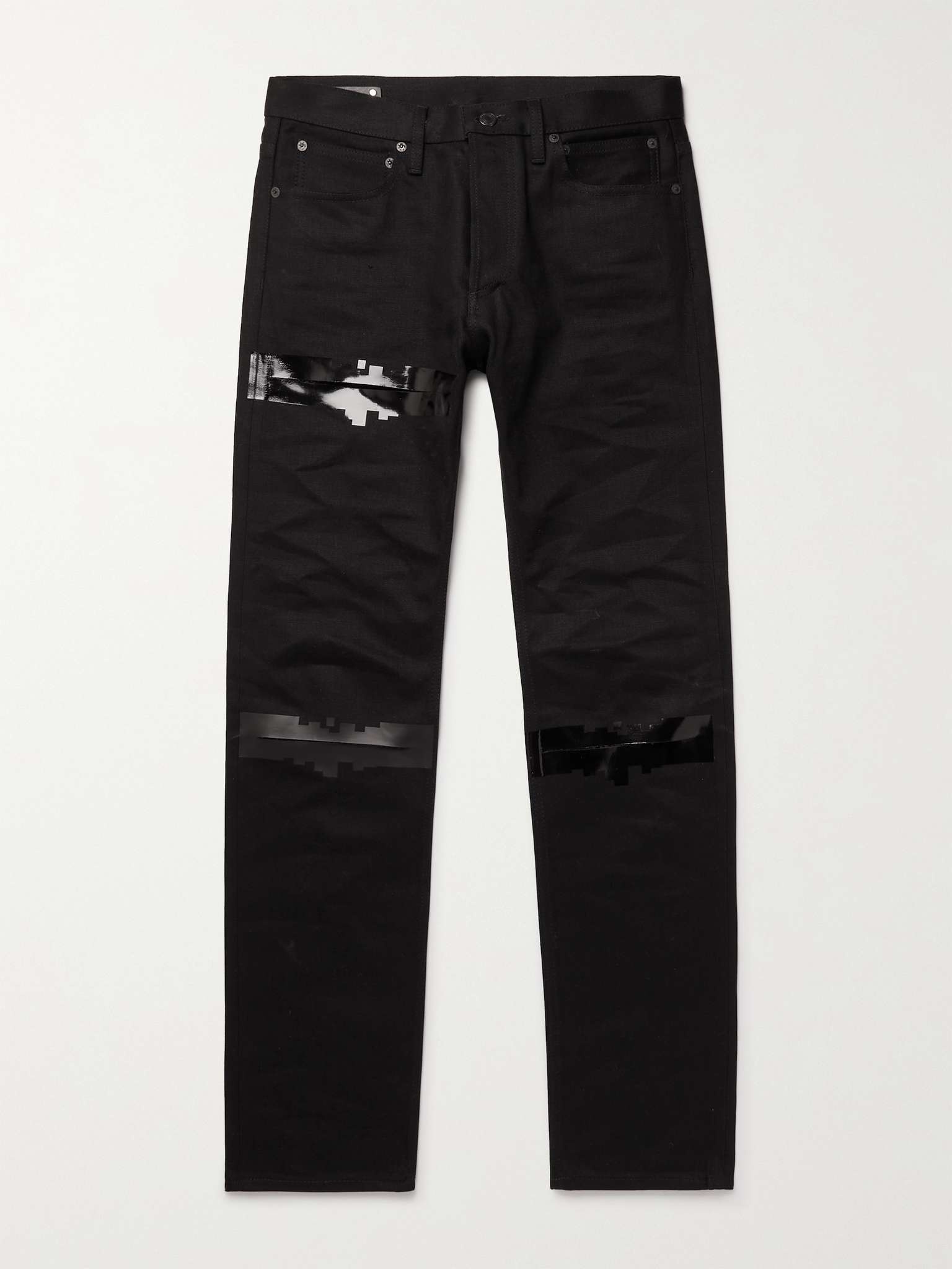 Distressed Gloss-Trimmed Denim Jeans - 1