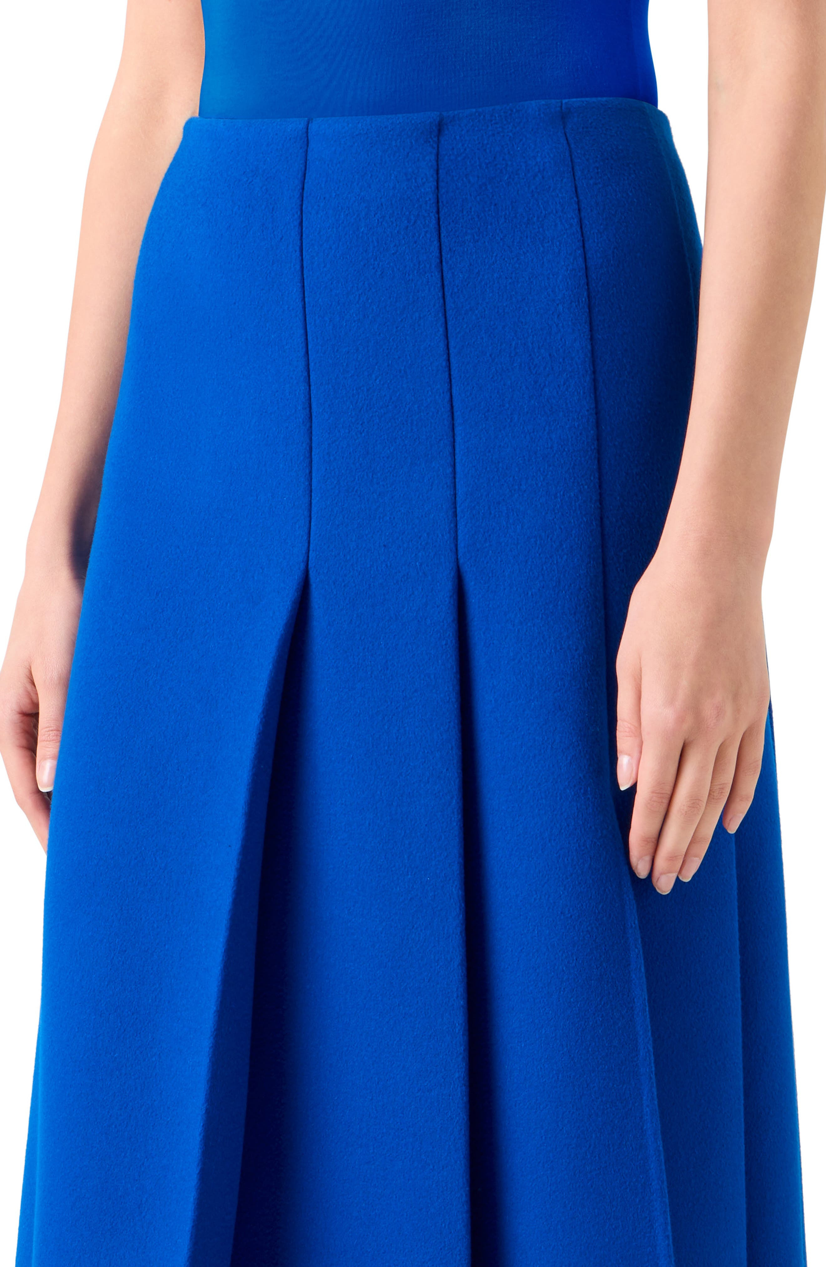 Akris Pleated Virgin Wool Flannel Midi Skirt in Royal Blue at Nordstrom - 4