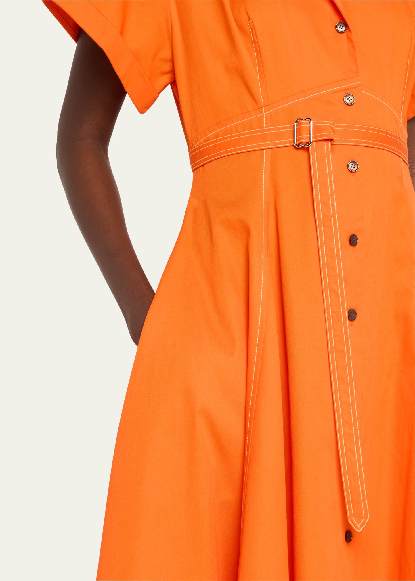 Embroidered Short Sleeve Belted Shirtdress - 5