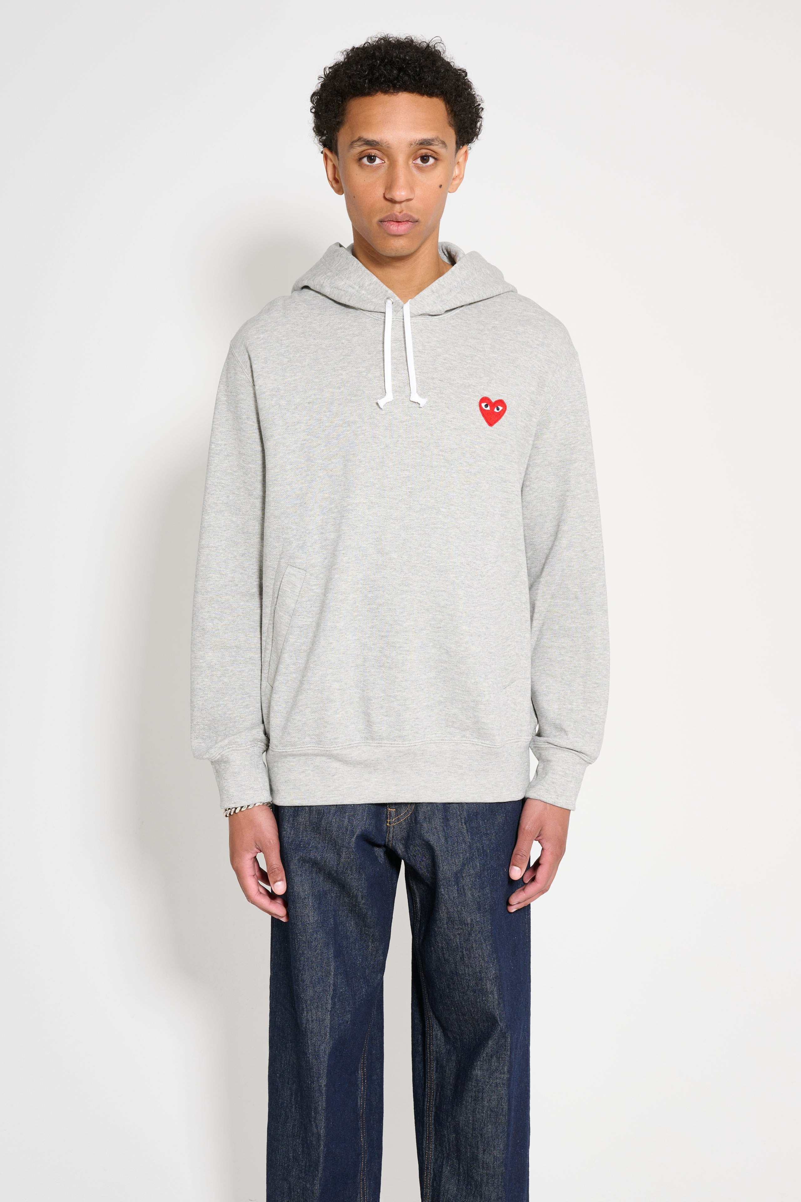 COMME DES GARÇONS PLAY SMALL HEART HOODED SWEATSHIRT GREY - 1
