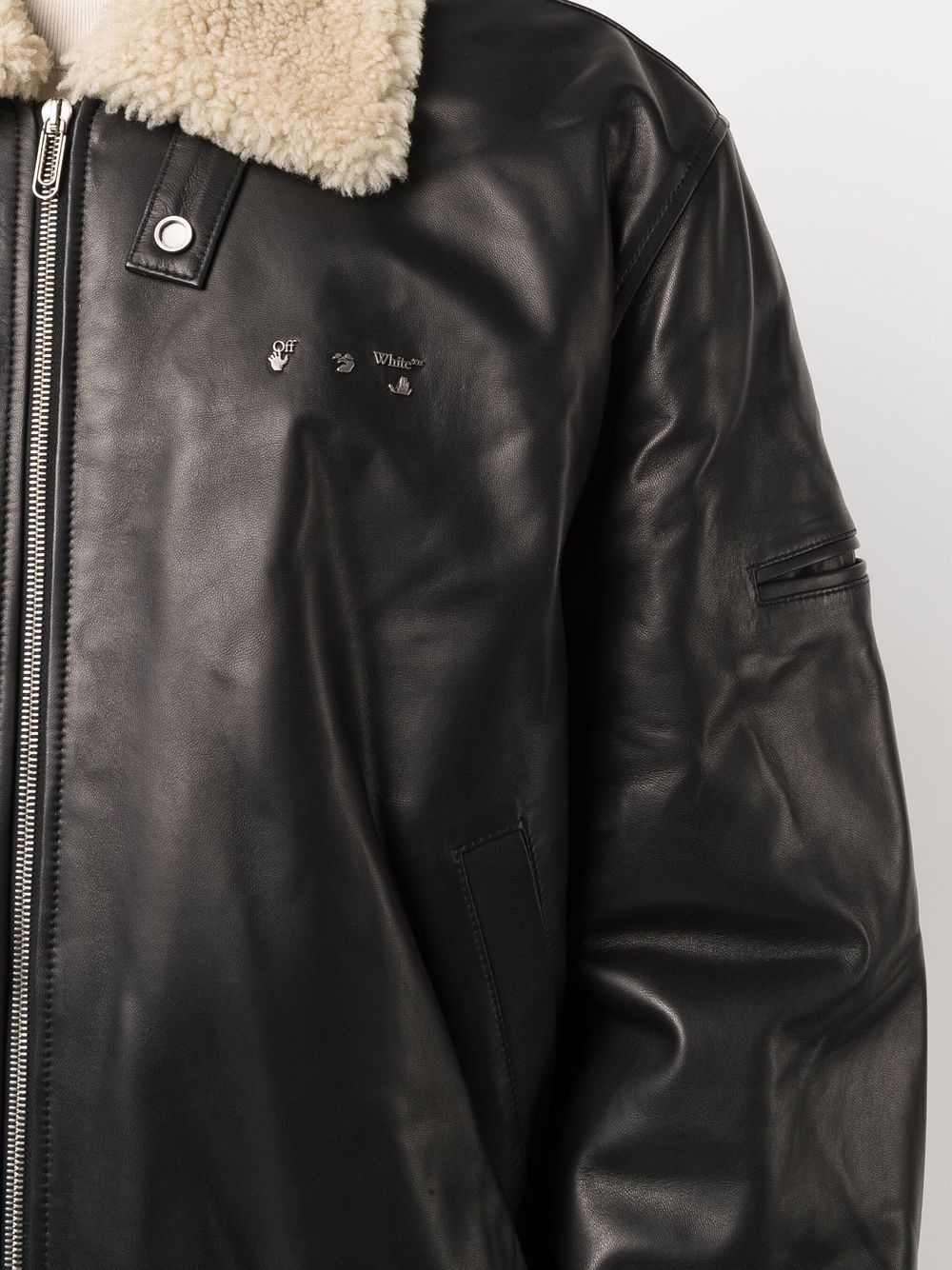 shearling-collar leather flight jacket - 5