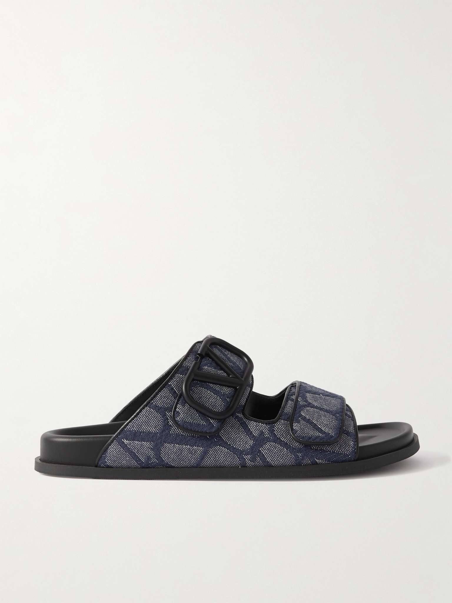 Leather-Trimmed Logo-Jacquard Denim Slides - 1