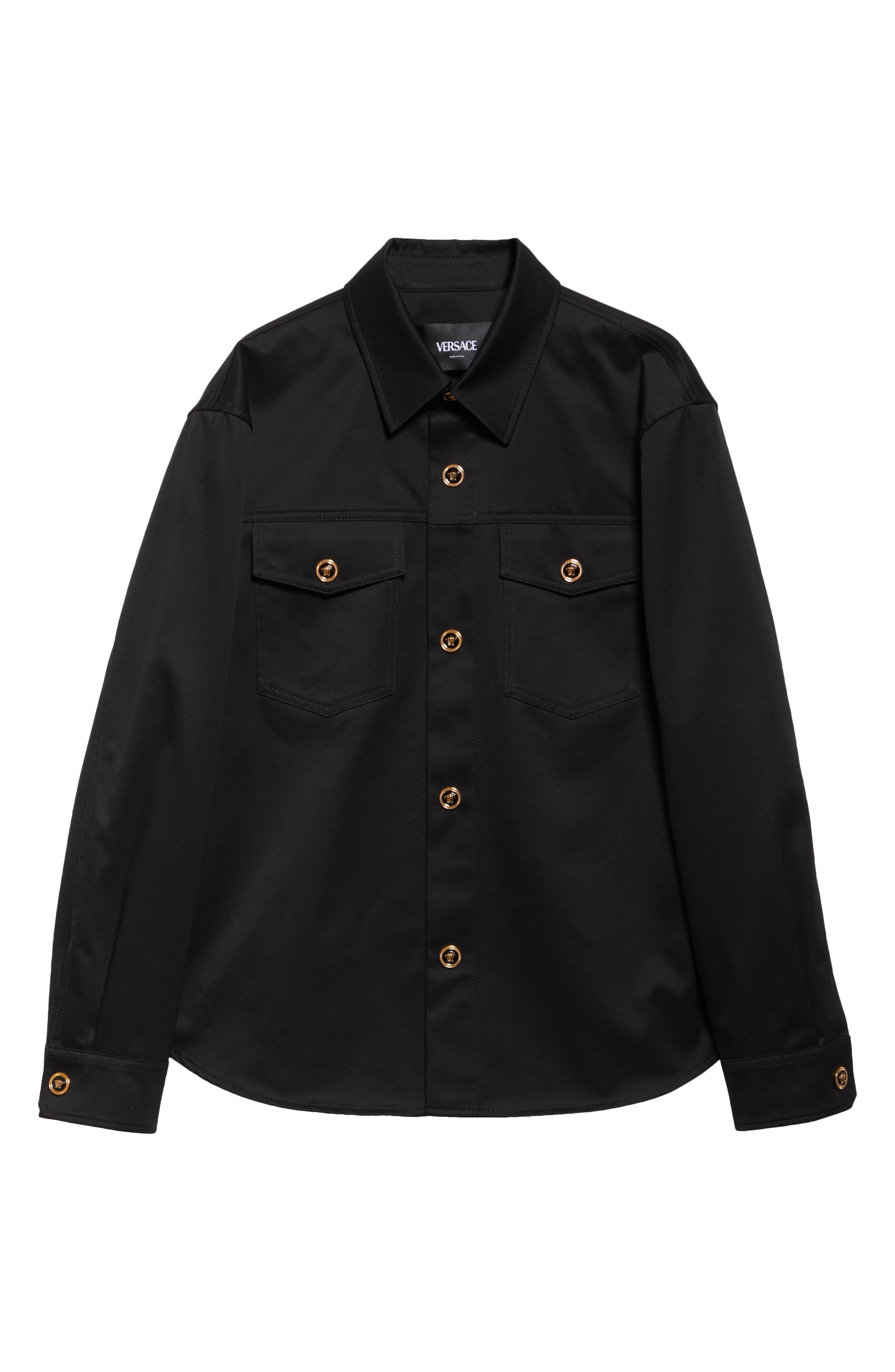 Versace Cotton Gabardine Overshirt in Black at Nordstrom - 7