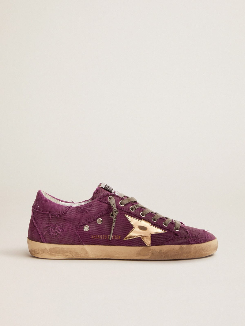 Men’s Super-Star LAB sneakers in purple distressed canvas with gold star - 1