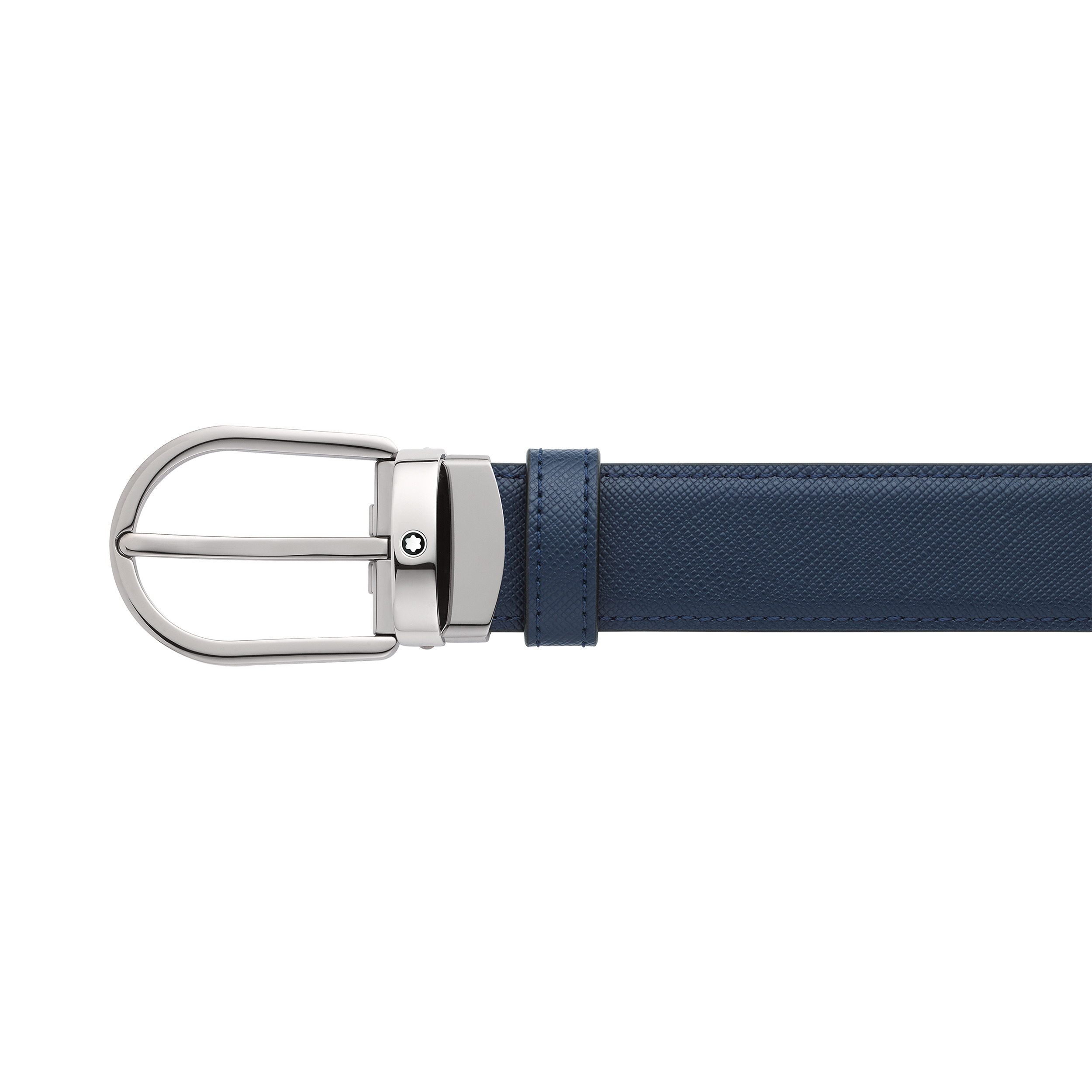 Horseshoe buckle black/blue 30 mm reversible leather belt - 4