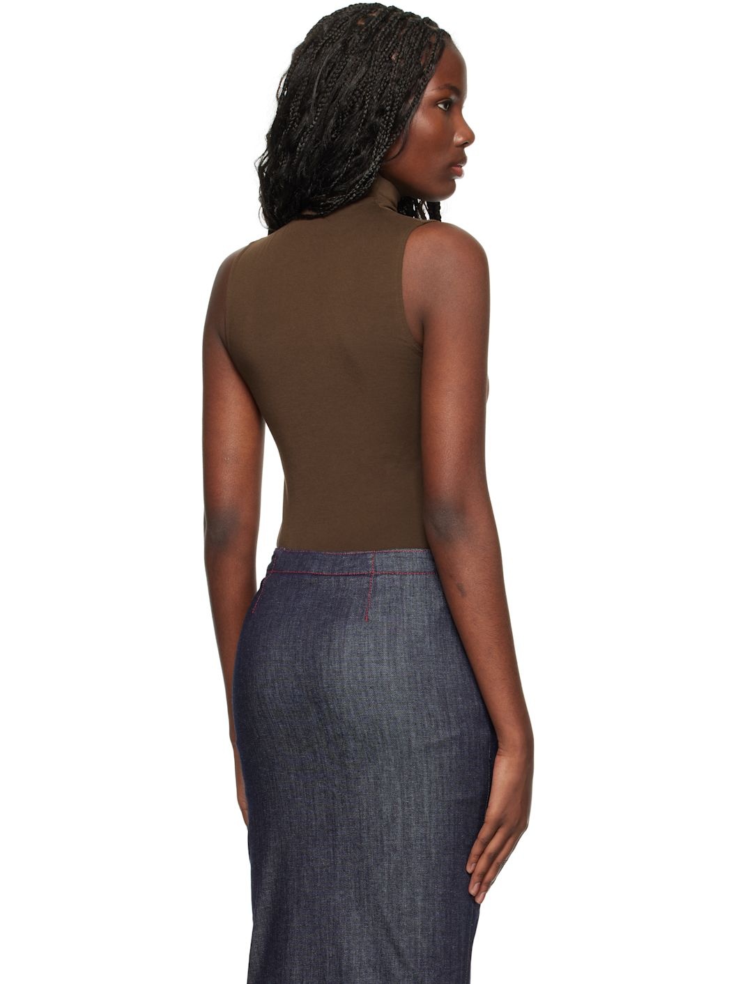 Brown Viscose String Bodysuit - 3