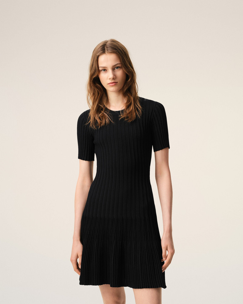 BLACK KNIT MINI GODET DRESS 3