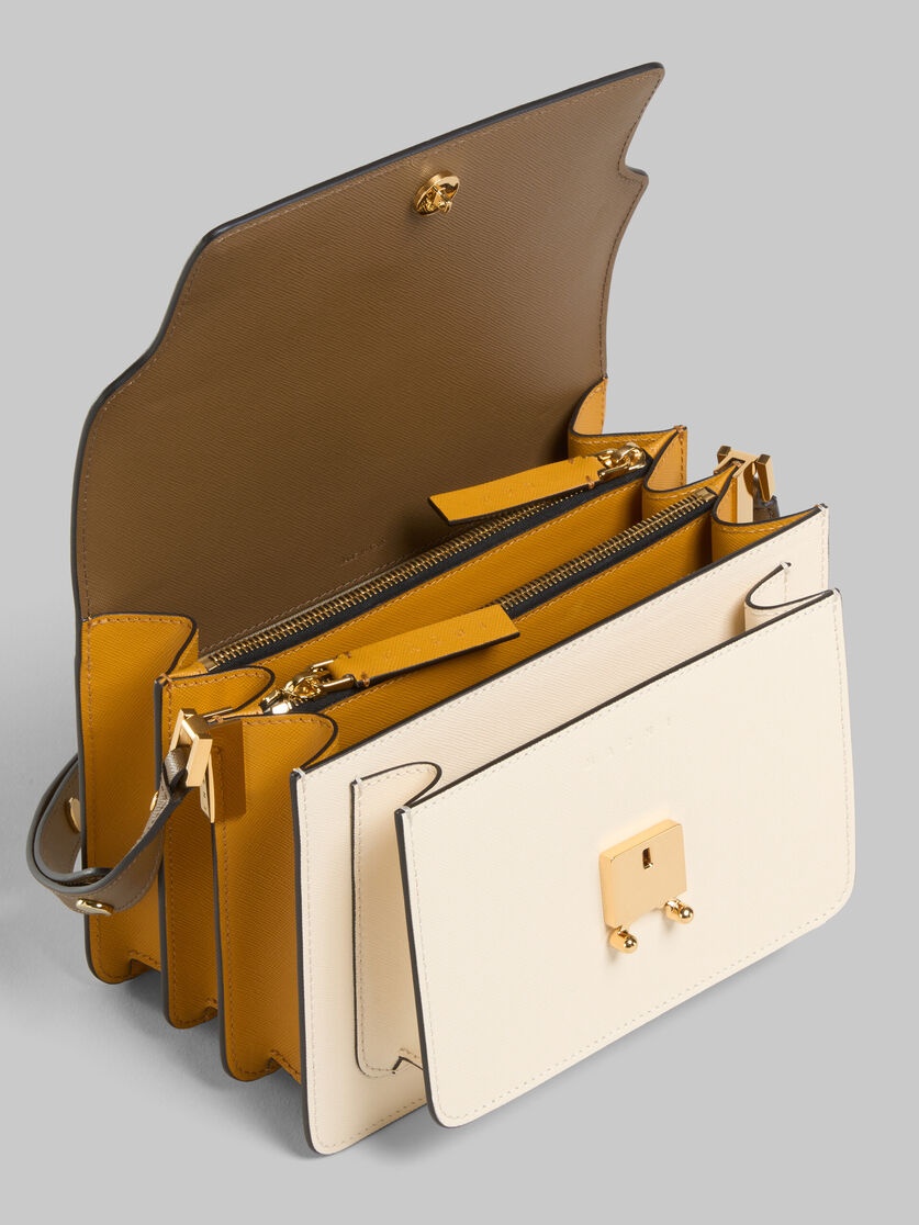 BROWN WHITE AND ORANGE SAFFIANO LEATHER TRUNK BAG - 4