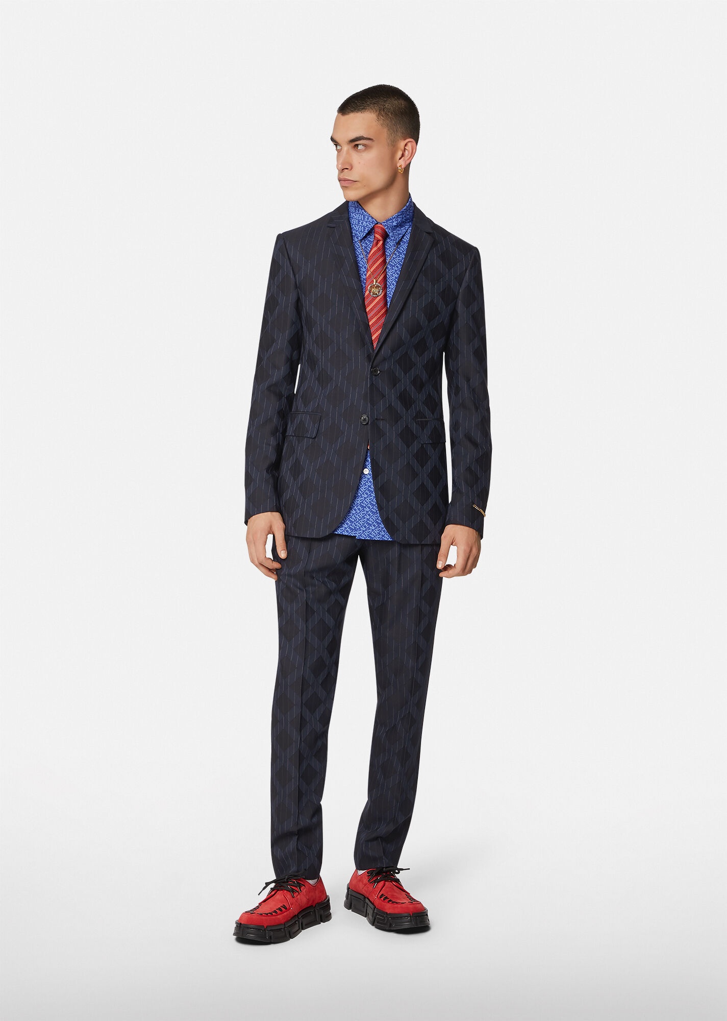 Pinstripe Argyle Wool Jacquard Blazer - 4