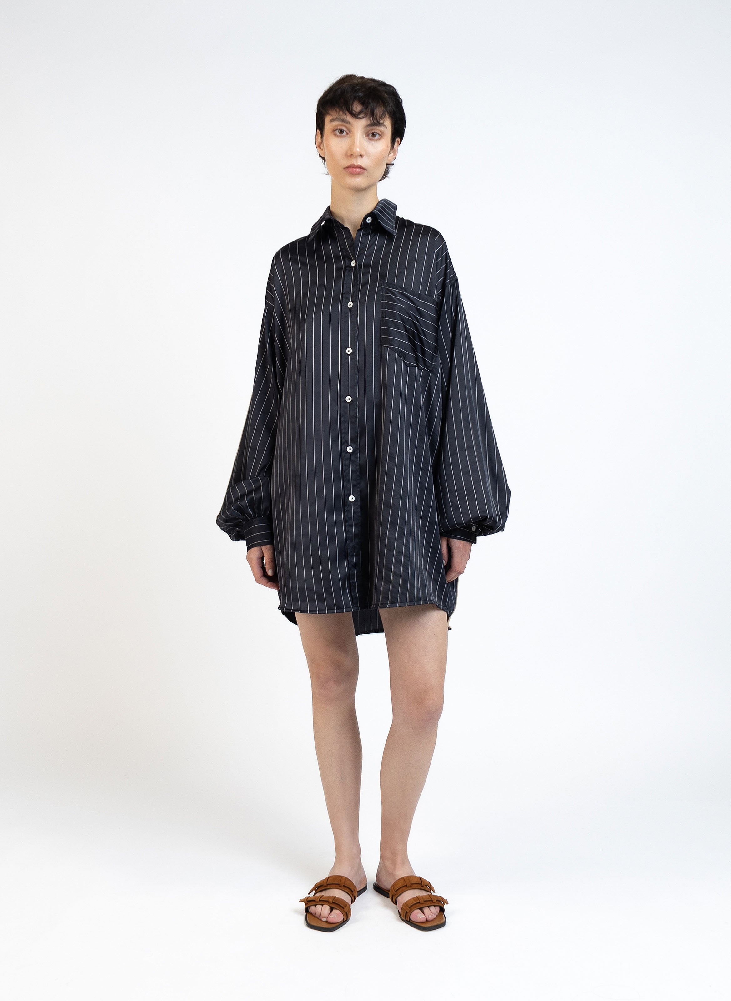 Oversized Shirt/Navy White - 1