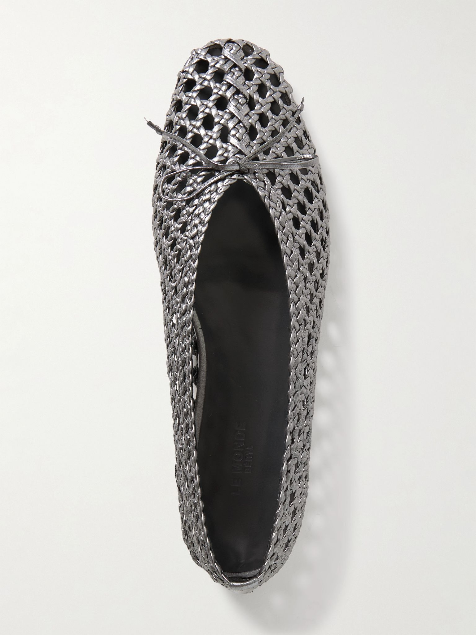 Regency bow-embellished woven metallic leather ballet flats Silver - 5