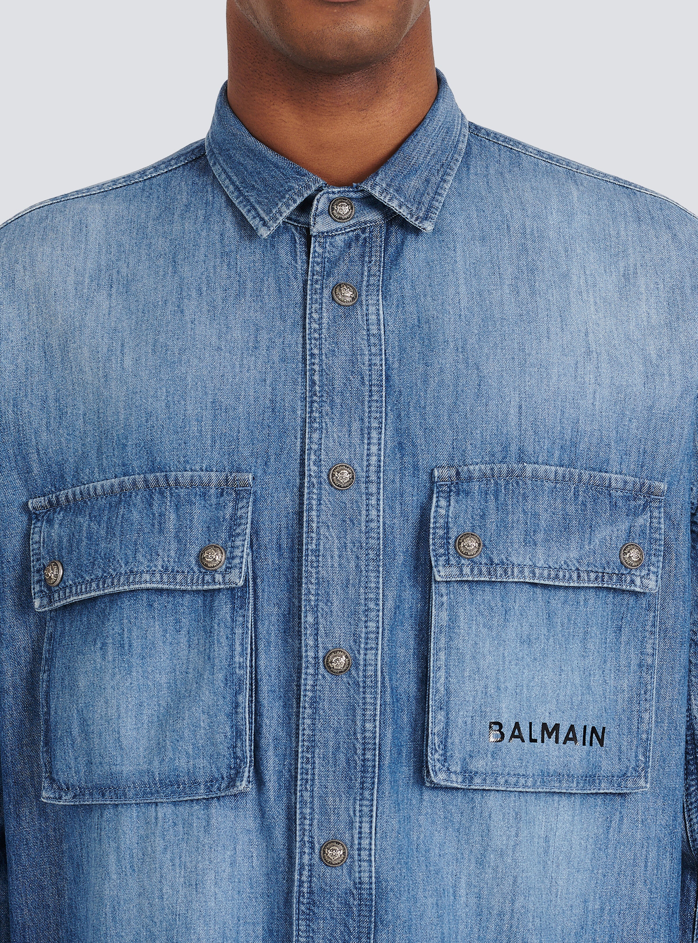 Denim shirt with logo Balmain - 7