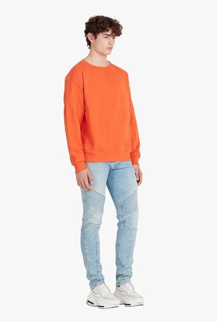 Dark orange eco-designed cotton sweatshirt with white Balmain logo print - 7