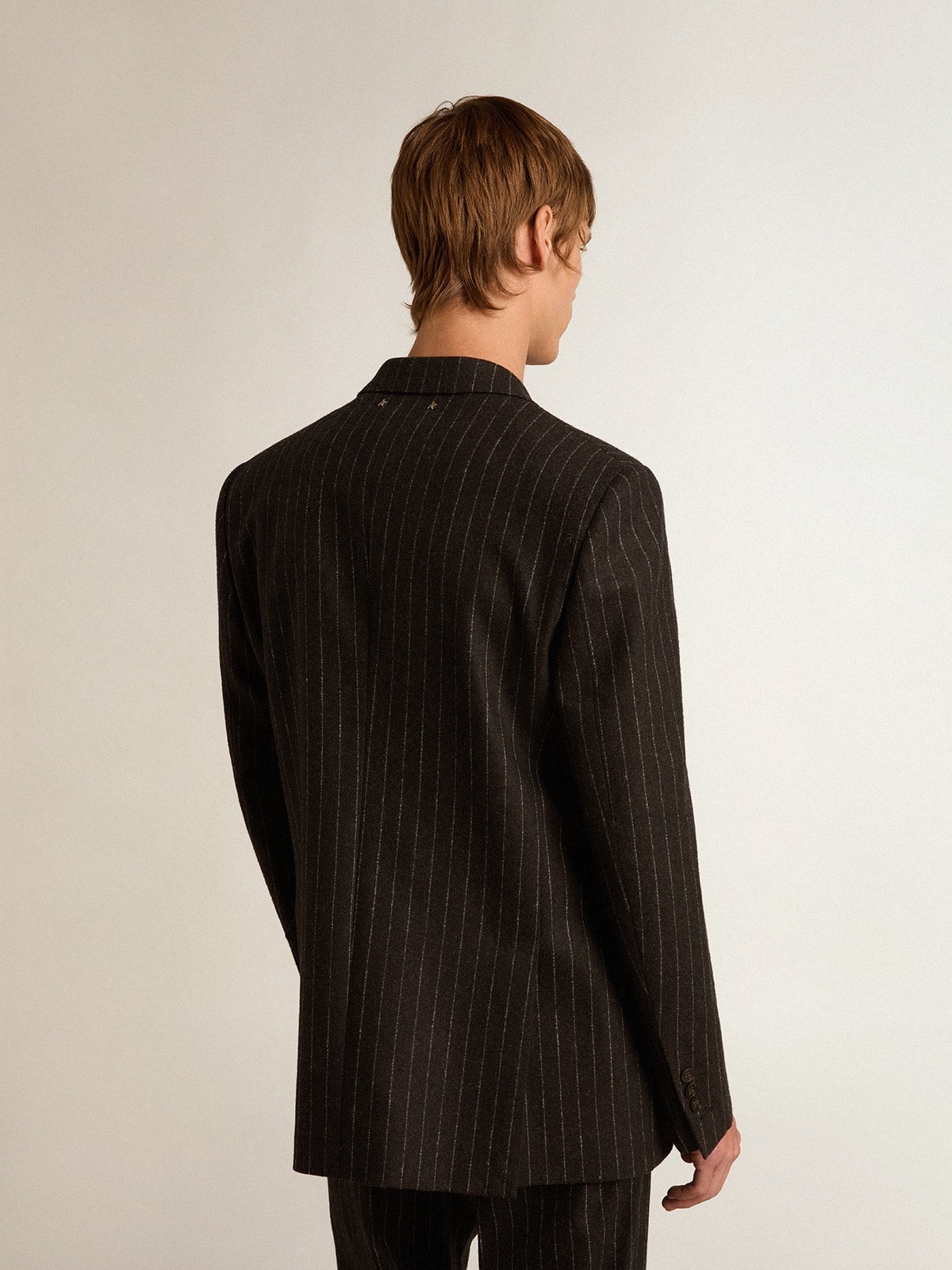 Men’s double-breasted blazer in gray melange wool - 4
