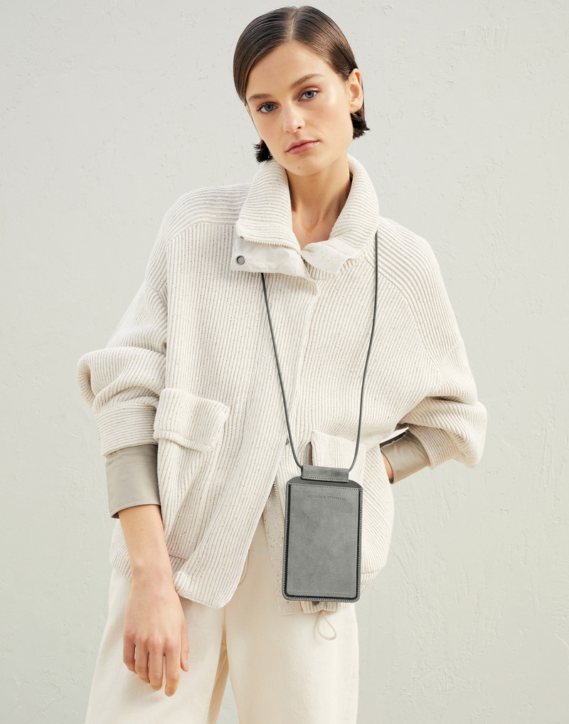 Brunello Cucinelli Suede phone bag with shiny trim outlook
