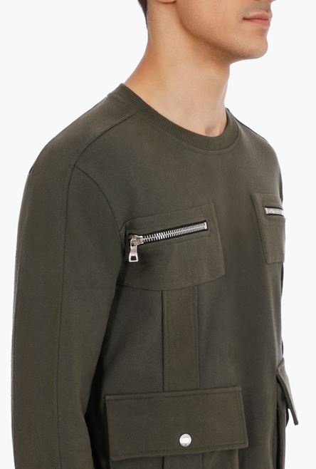 Khaki cotton sweatshirt with pockets - 9
