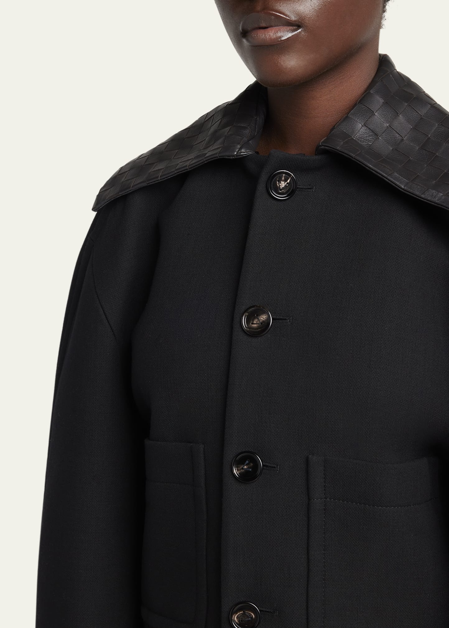 Intrecciato Collar Wide-Sleeve Cotton Jacket - 5