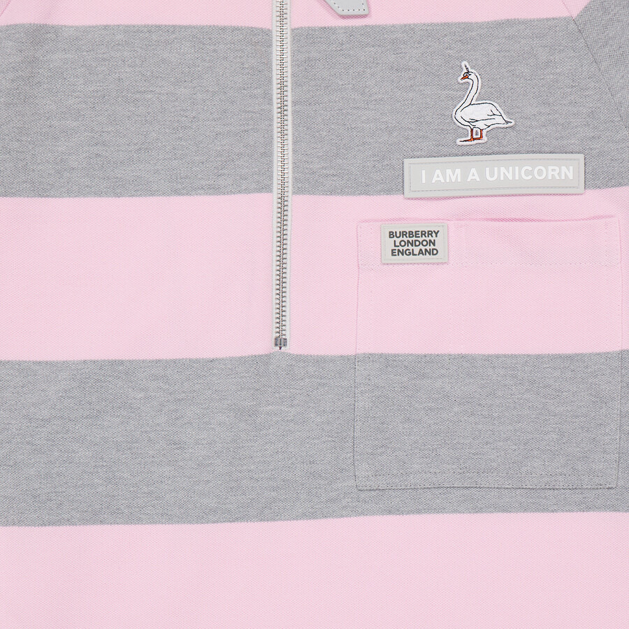 Burberry Men's Long-sleeved Zip Detail Striped Polo Shirt - 7