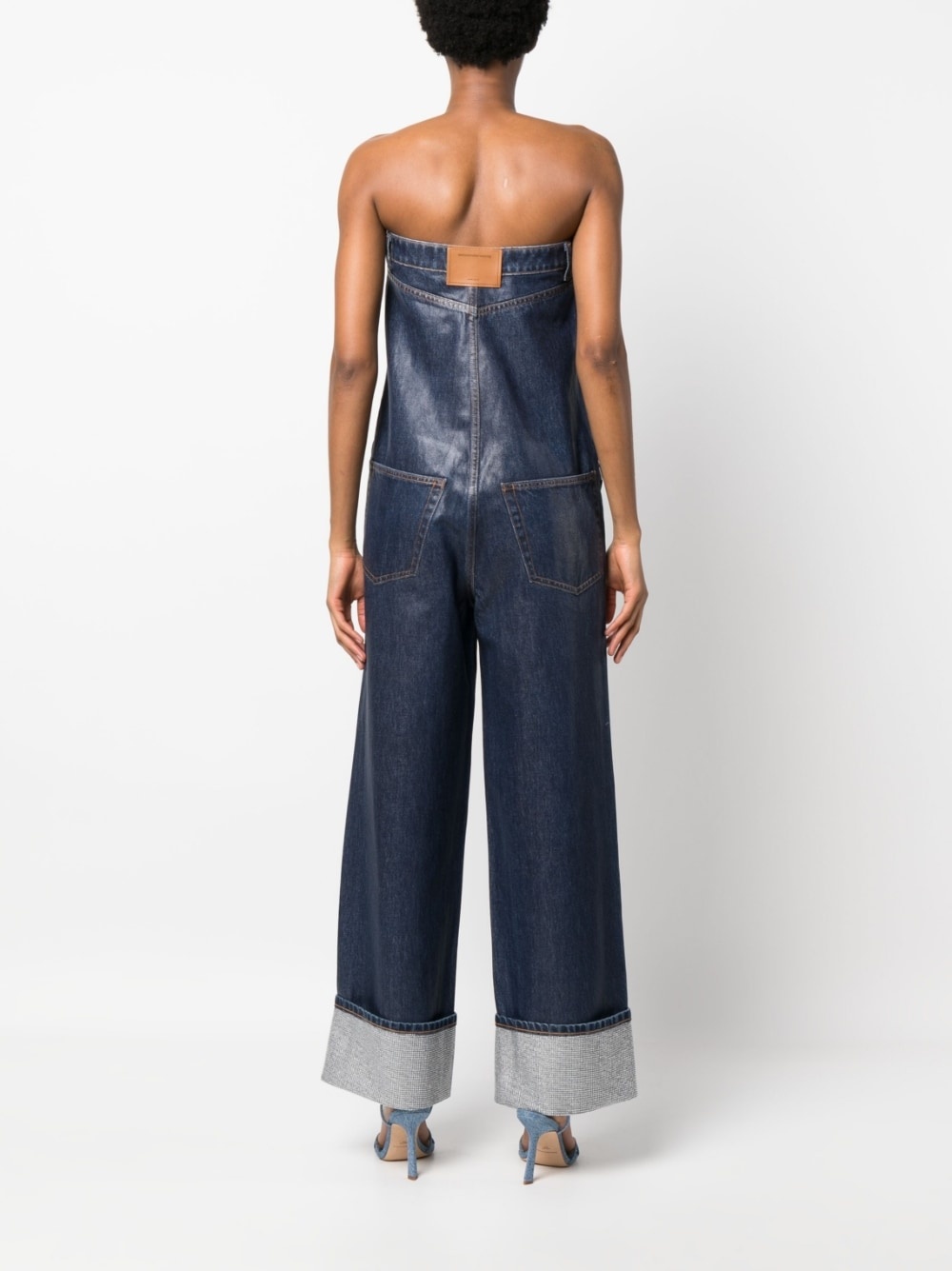 strapless denim jumpsuit - 4