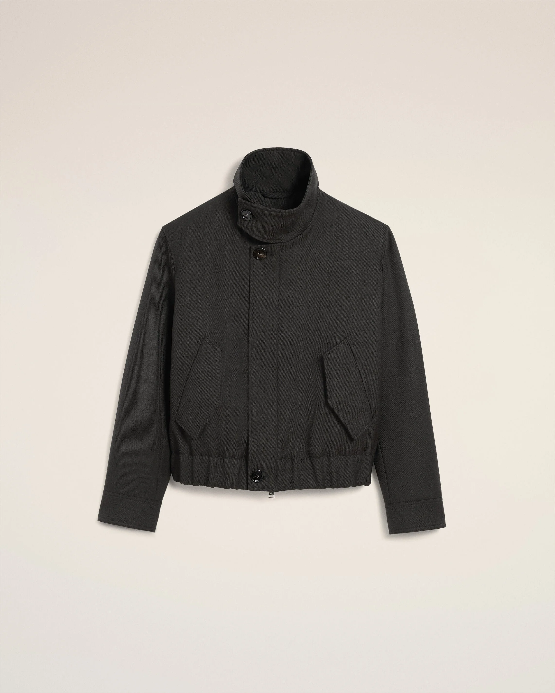 BLACK WOOL HARRINGTON JACKET - 1