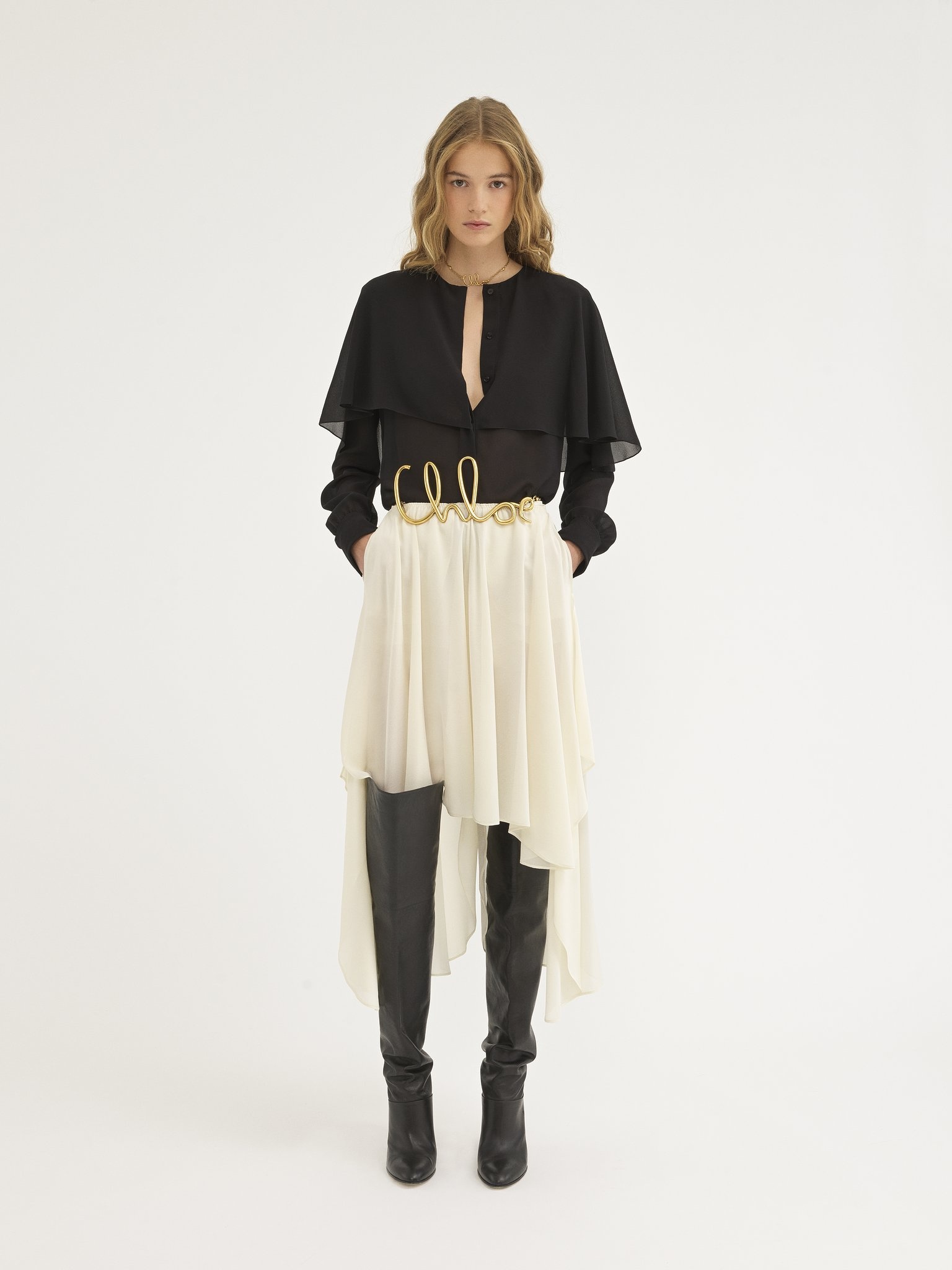 CAPE BLOUSE IN SILK GEORGETTE - 3