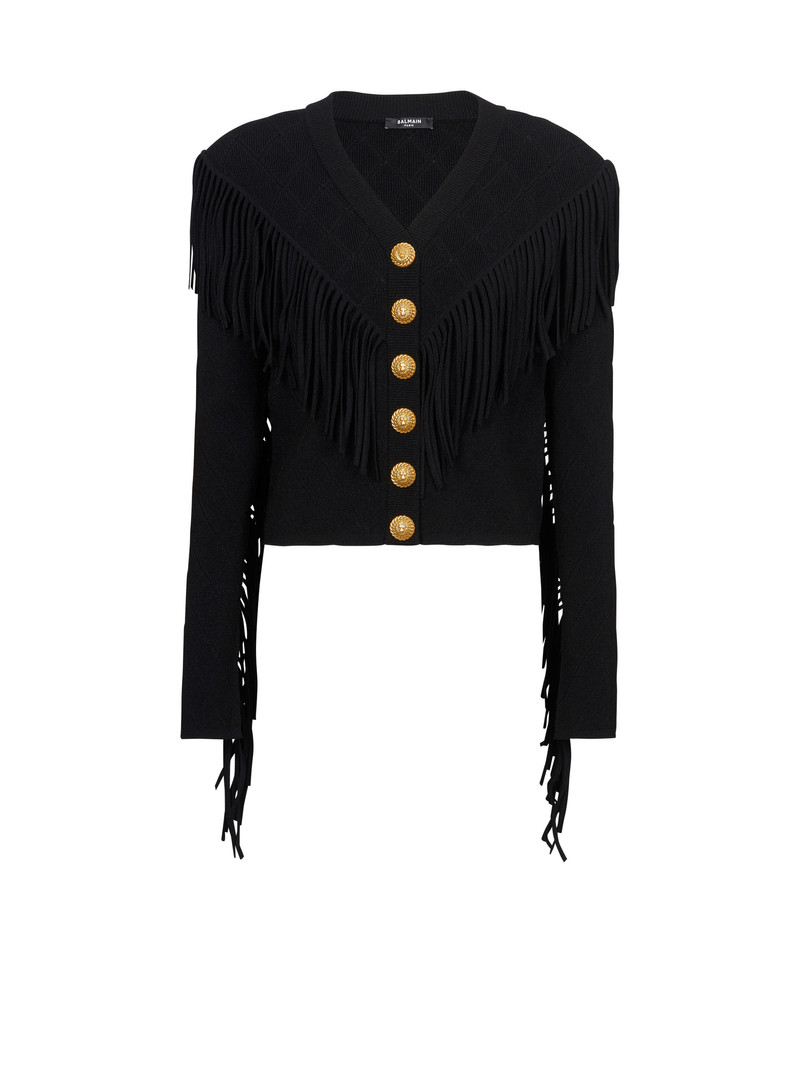 Fringed fine knit cardigan 1