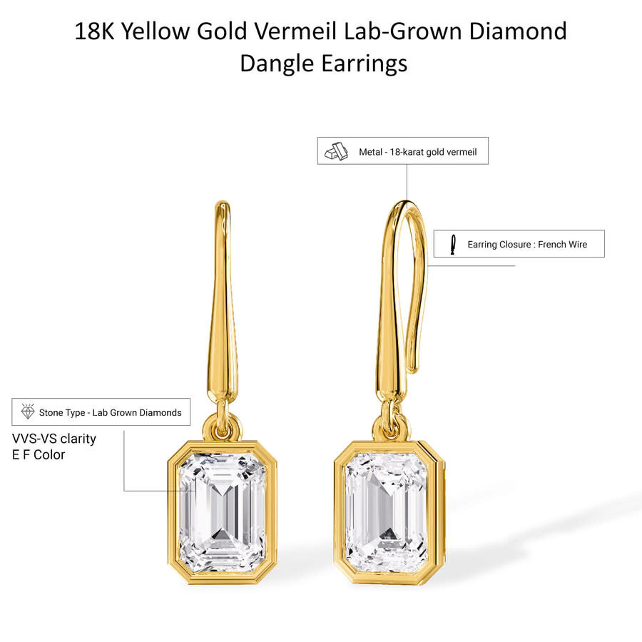 Diamond2Deal - Diamond2Deal 18k Vermeil Plated Silver 2.3 Ct Lab Grown Diamond Drop Dangle Earrings VVS-VS, E-F - 3