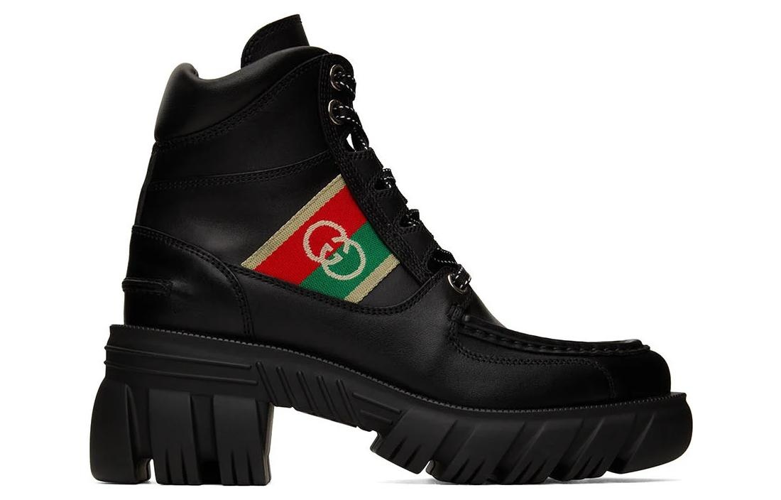 (WMNS) Gucci Interlocking Lace-Up Boots 'Black' 663594-DTNE0-1080 - 2