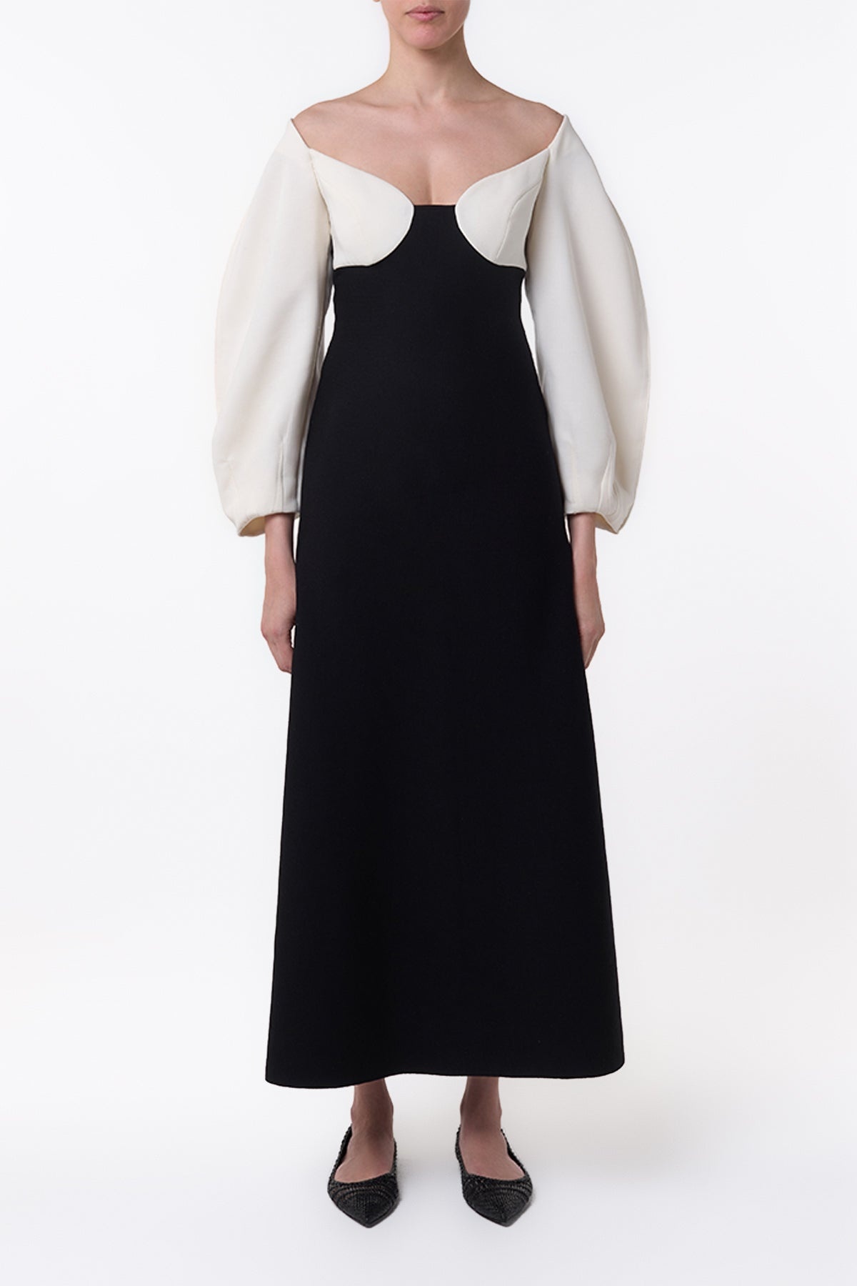 Dee Maxi Dress in Ivory & Black Wool Crepe - 2