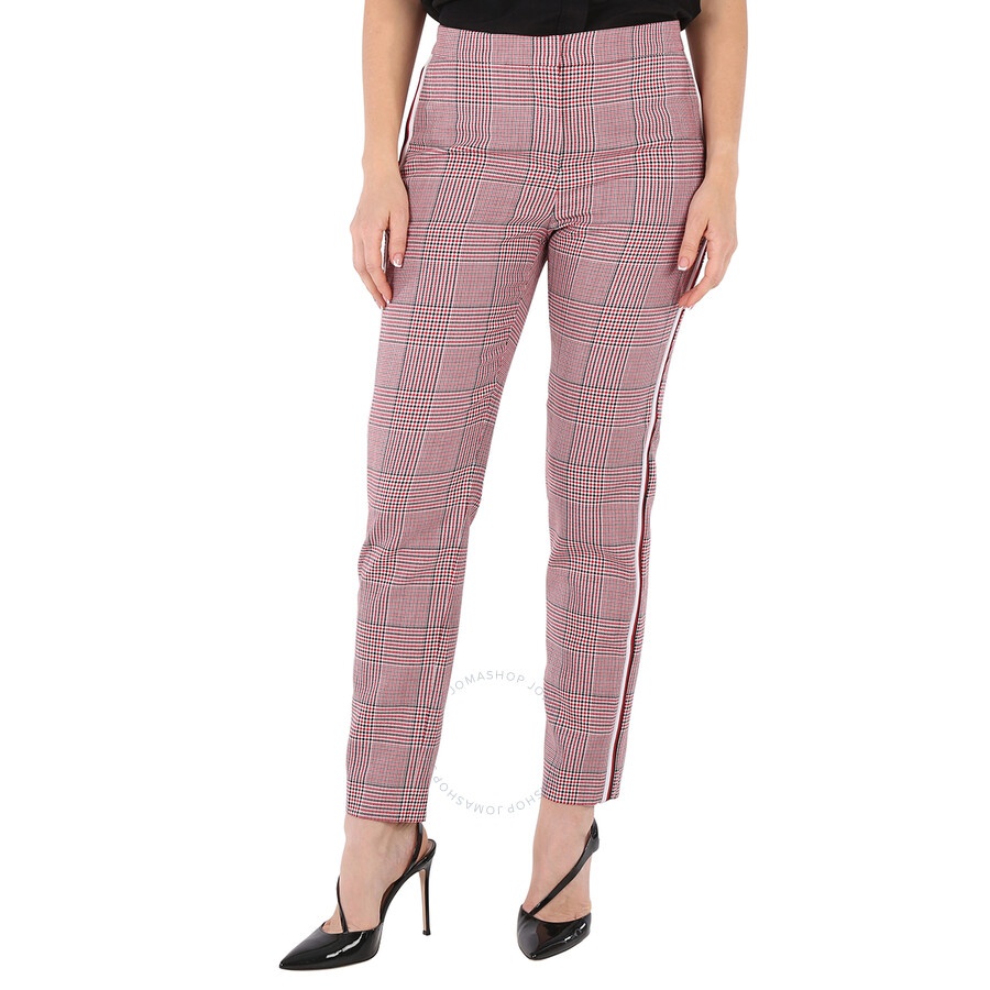Burberry Ladies Side Stripe Houndstooth Check Wool Tailored Trousers - 3