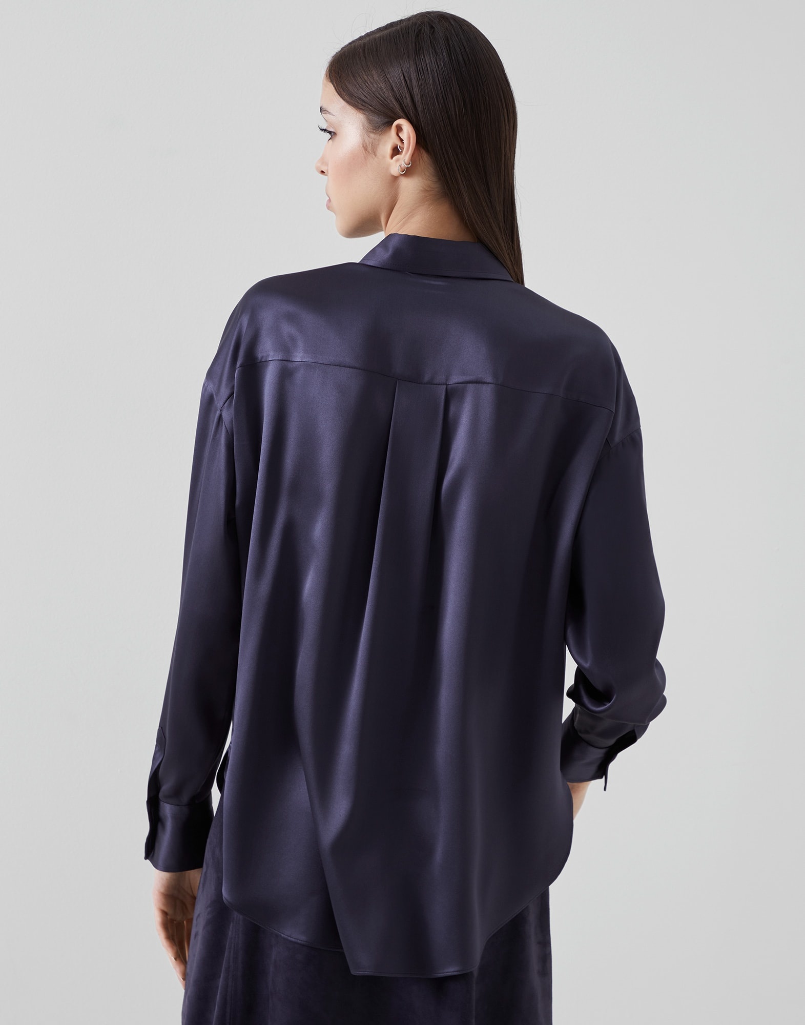 Stretch silk satin shirt with shiny trims - 2