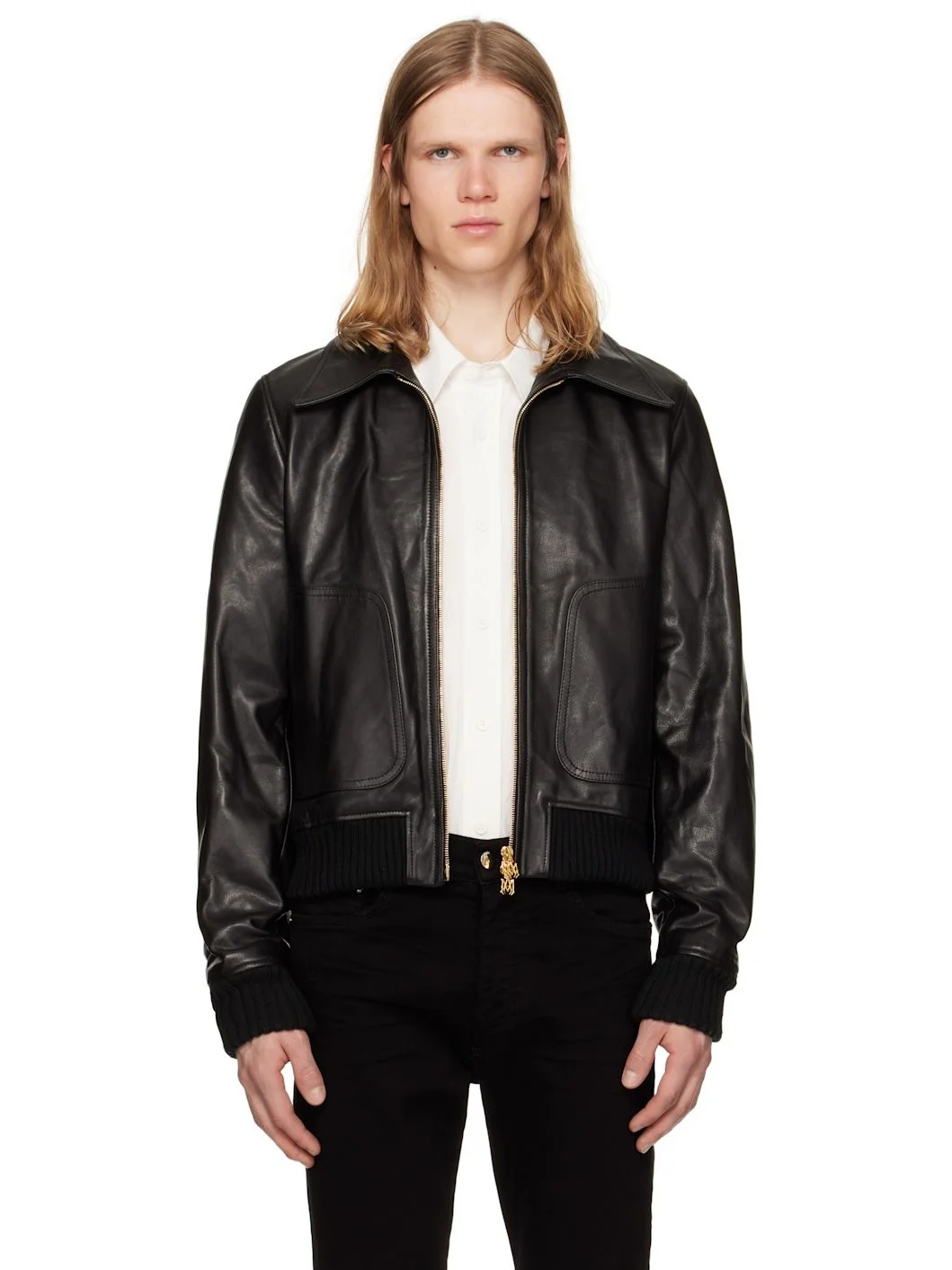 Black Zip Leather Jacket - 1