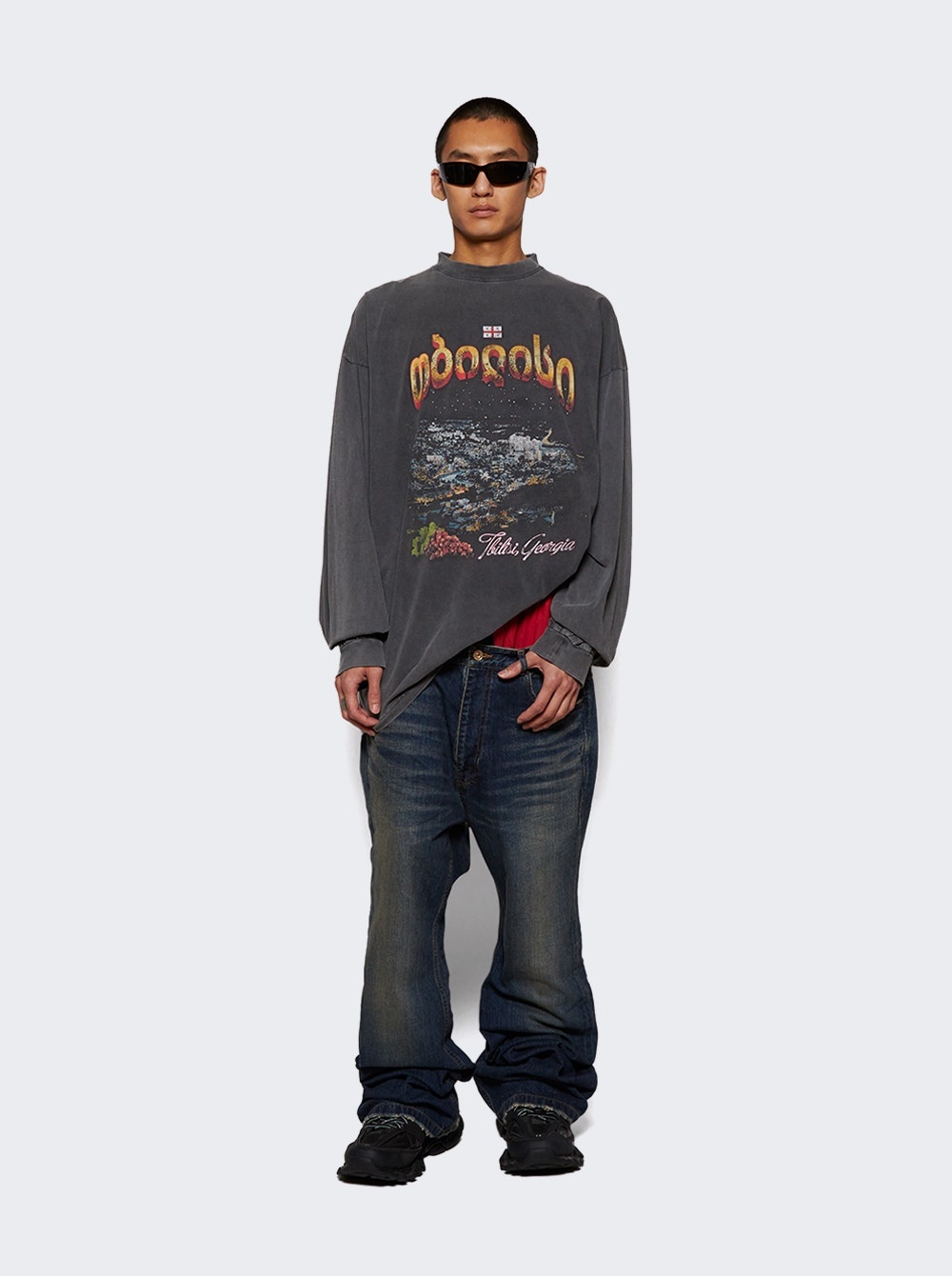 Long Sleeve Large Tee Super Faded Wash Black - 5