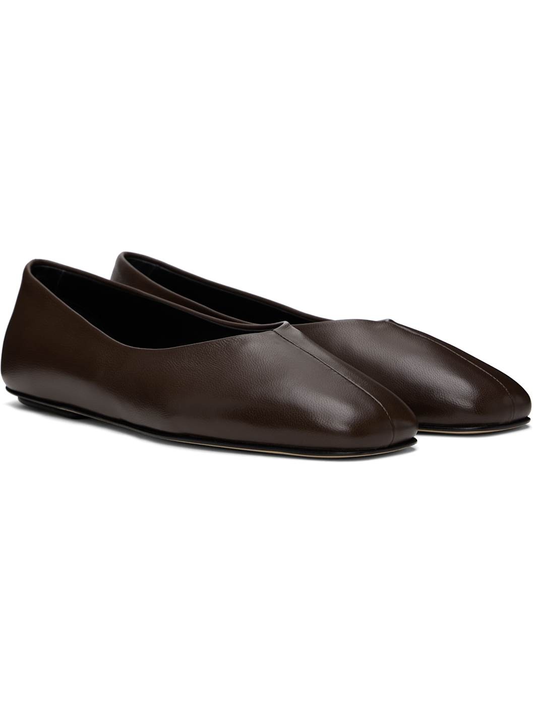 Brown Nappa Leather Ballerina Flats - 4